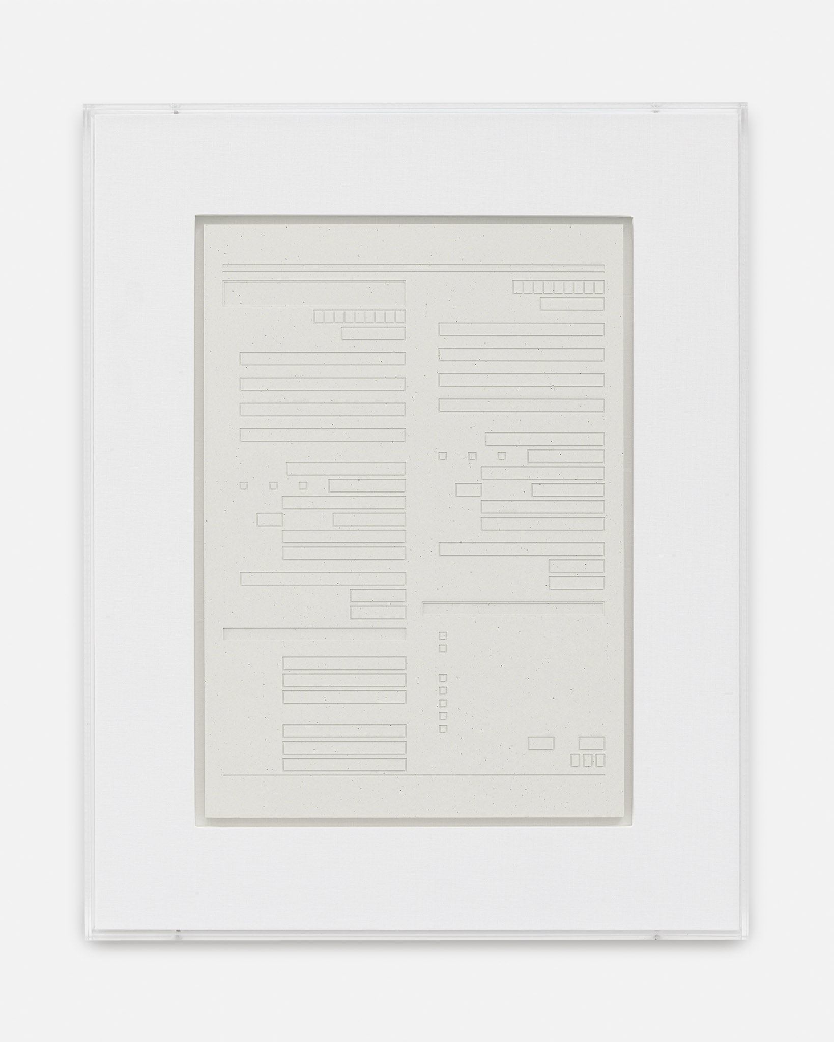 Sung Tieu, Grid form I-881, 2022, Plaster, framed in linen on wood and perspex, Exhibition view MUDAM Luxembourg, 2022