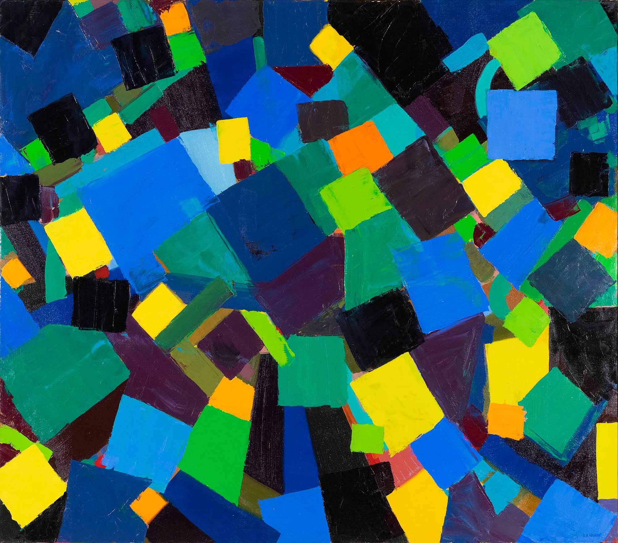 Samia Halaby, My Eggplant Patch in Gerash, 1982, Oil on canvas canvas, 107x122 cm