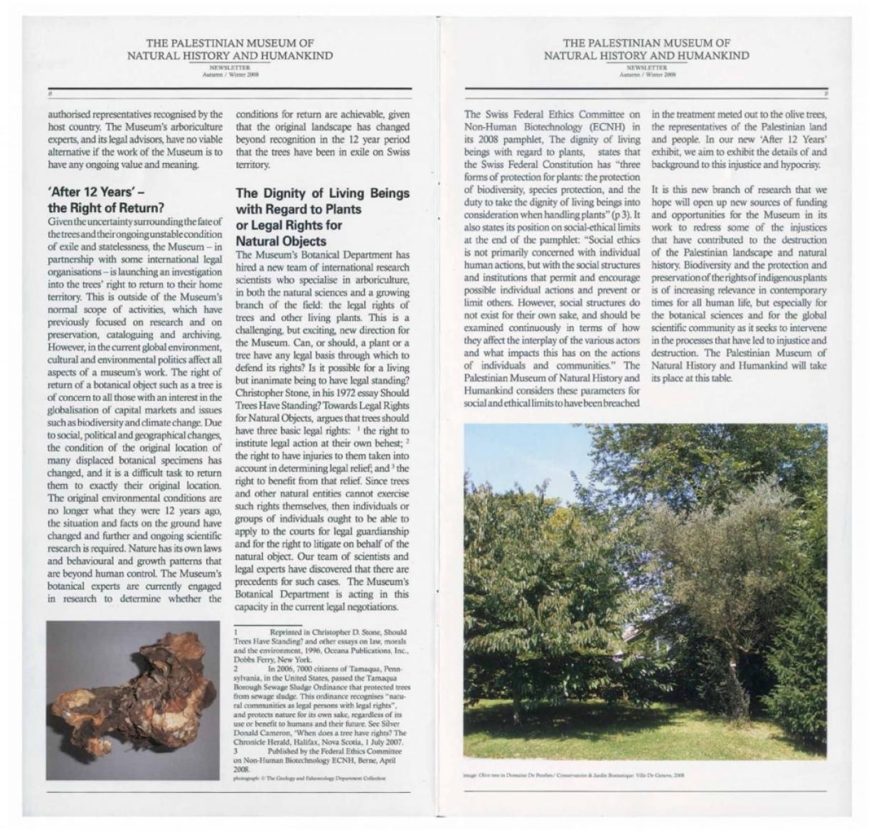 The Palestinian Museum of Natural History and Humankind, Newsletter, Autumn - Winter 2008