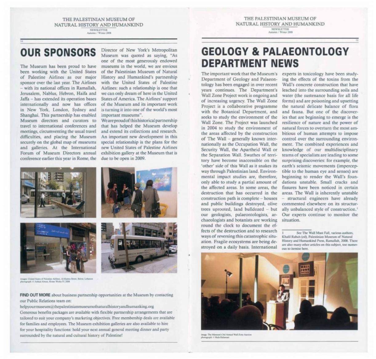 The Palestinian Museum of Natural History and Humankind, Newsletter, Autumn - Winter 2008