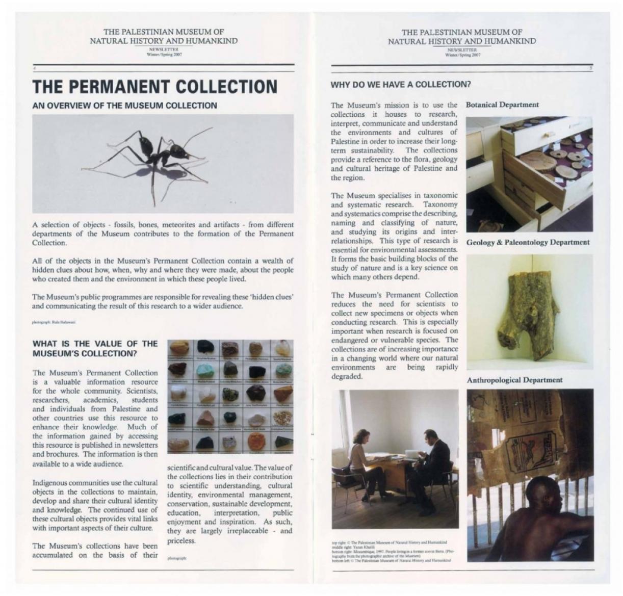 The Palestinian Museum of Natural History and Humankind, Newsletter, Winter - Spring 2007