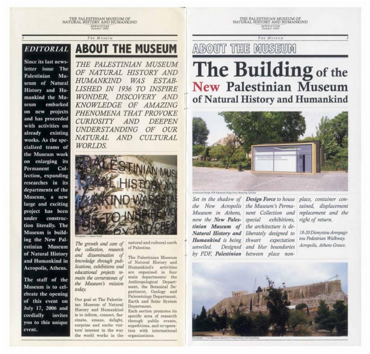 The Palestinian Museum of Natural History and Humankind, Newsletter, Summer 2006