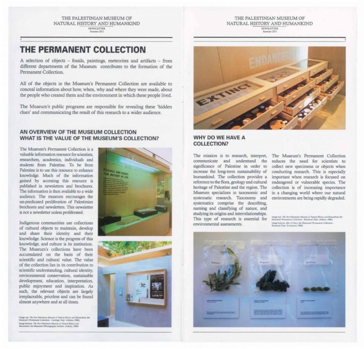 The Palestinian Museum of Natural History and Humankind, Newsletter, Summer 2011