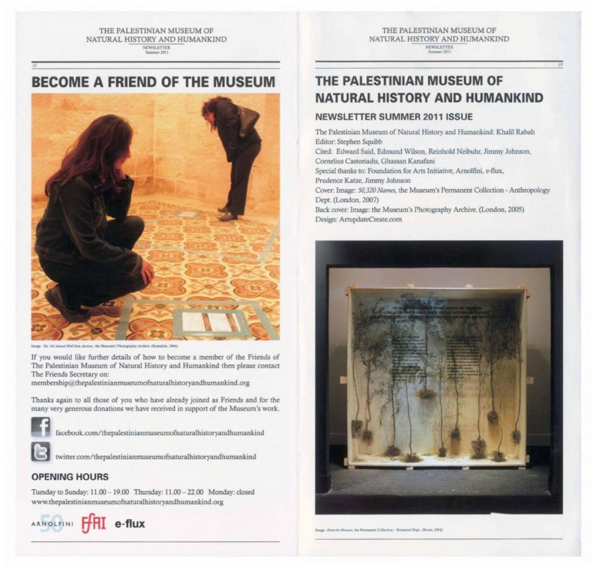 The Palestinian Museum of Natural History and Humankind, Newsletter, Summer 2011