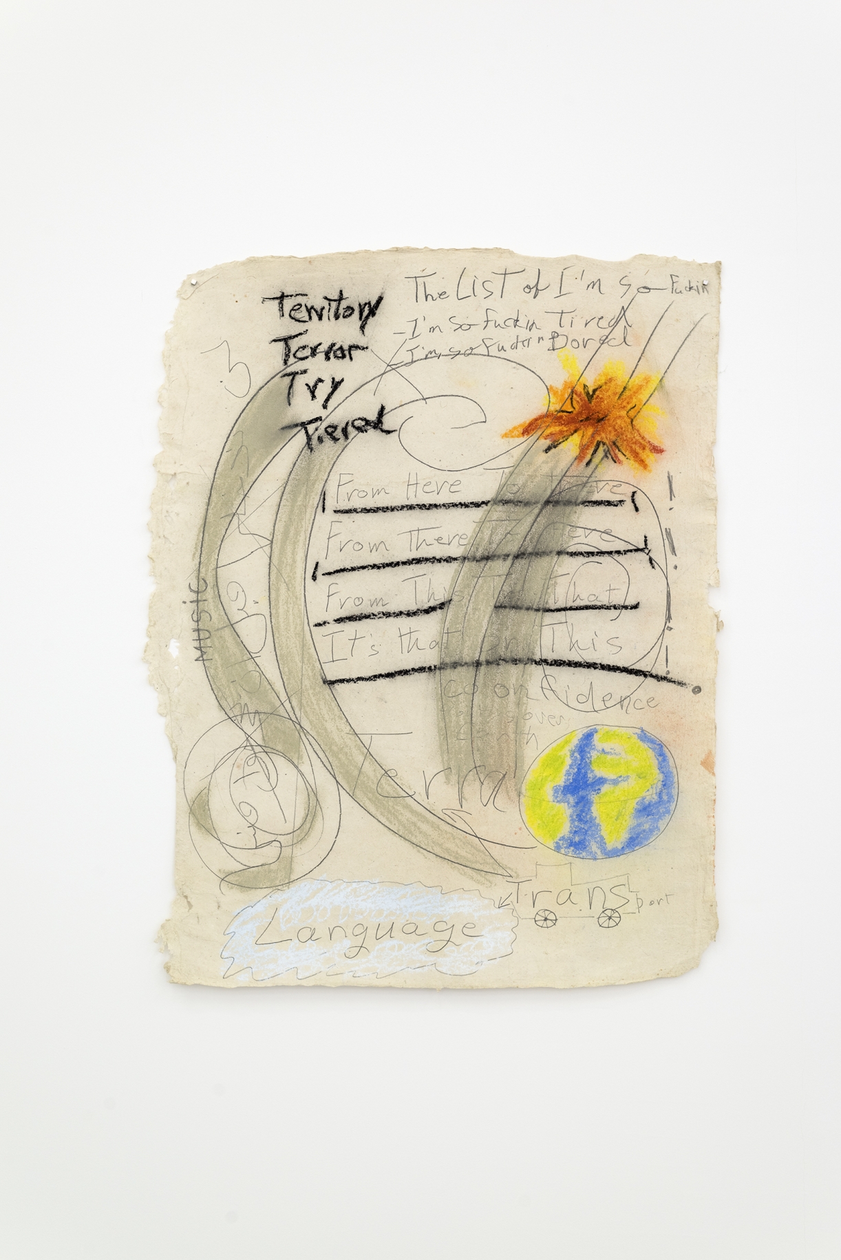Marwan Rechmaoui, The list of I'm so fuckin, 2019, Pastel on paper, 76x60cm, Exhibition view, Sfeir-Semler Gallery Beirut, 2021
