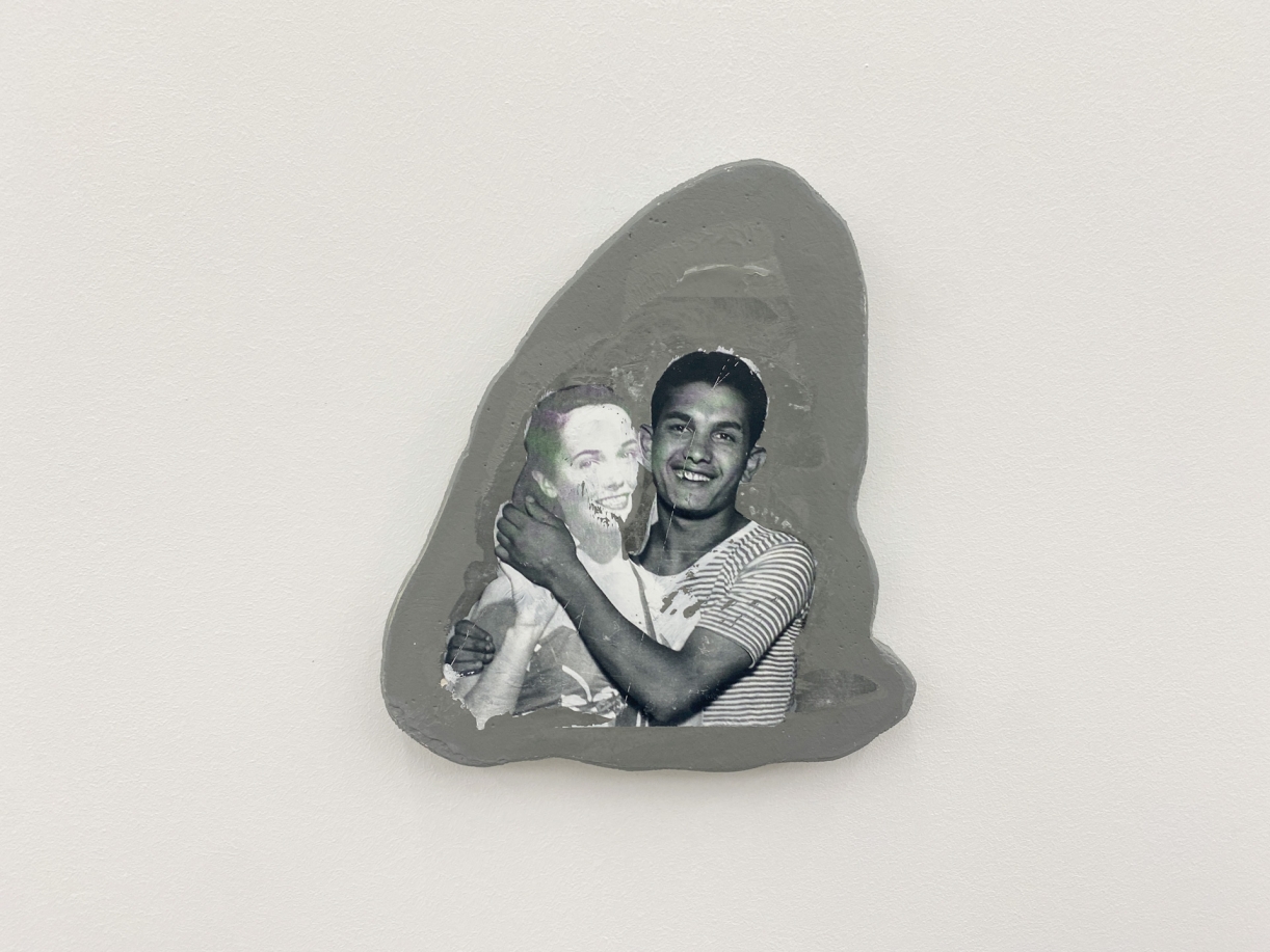 Akram Zaatari, Footnotes to Hashem el Madani’s Studio Practices #6, 2018, Print transfer on gypsum board, 15,5 x 18 cm