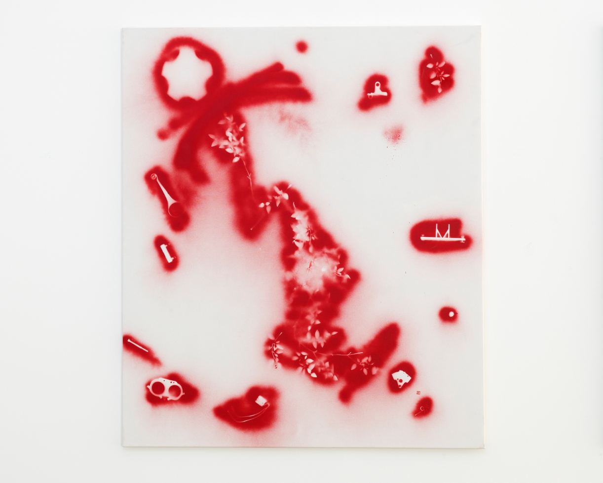 Ania Soliman, etiology-church (except-liturgic) [Witnesser 9], 2022, Spray paint on canvas, 140 x 120 x 2 cm