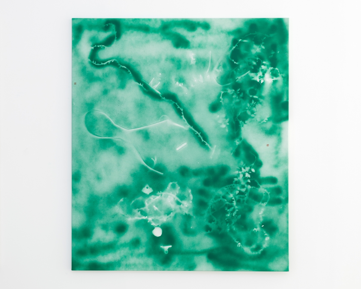 Ania Soliman, plowboy-unreal (zing-mongolia) [Witnesser 10], 2022, Spray paint on canvas, 140 x 120 x 2 cm