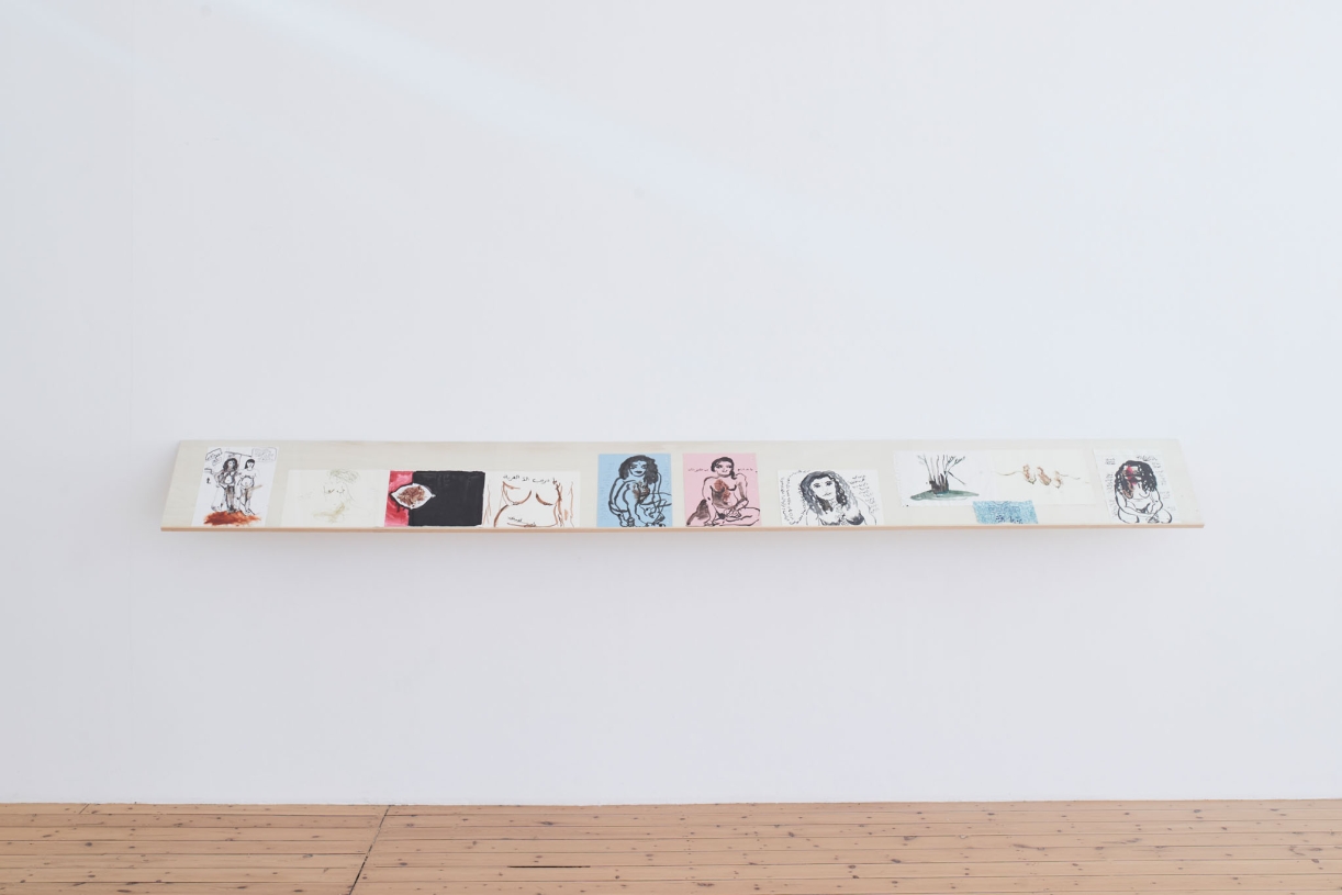 Mounira Al Solh, 13 April, 13 April, 13 April, 2020, Drawings on paper, Various dimensions, Installation view “Pocket Rhythms”, Sfeir-Semler Gallery, Hamburg, 2023