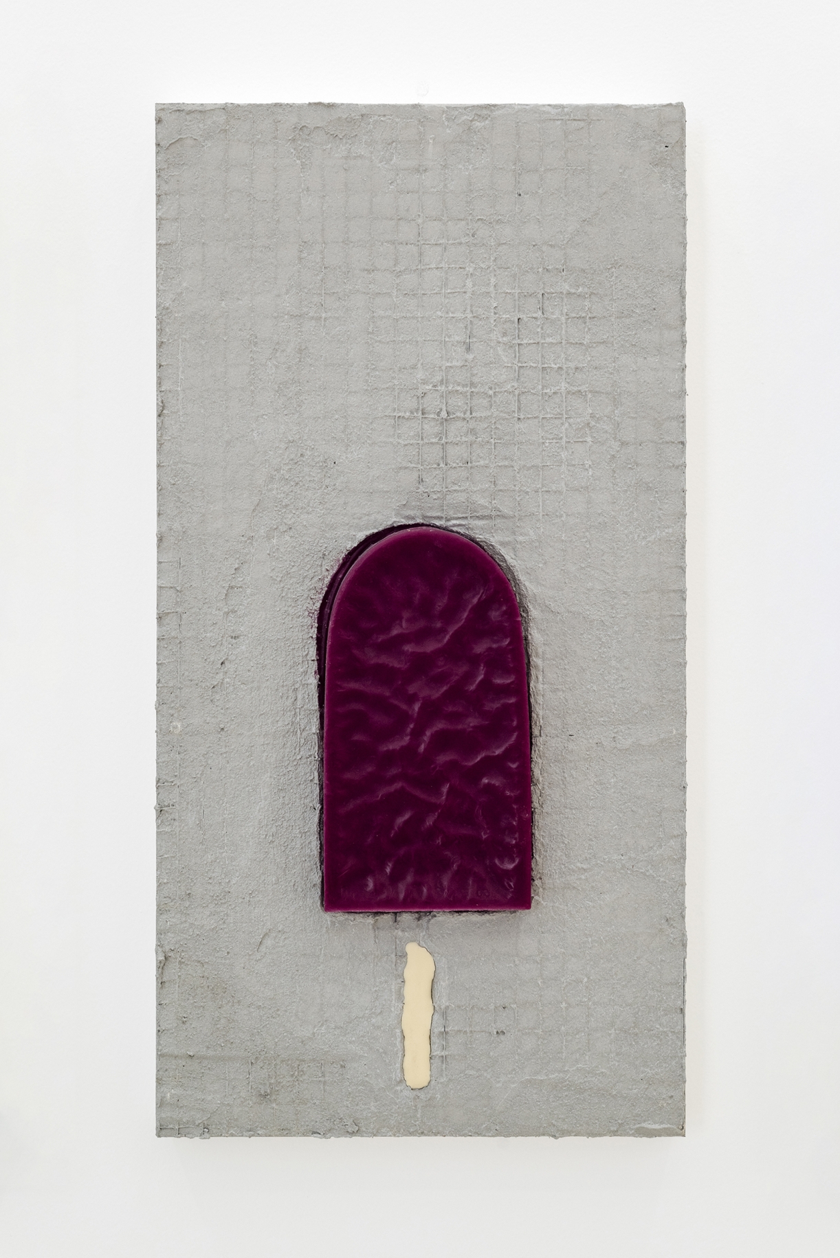 Berries, 2024, Grout, beeswax, oil paint on aluminum, 54,5 × 28 cm