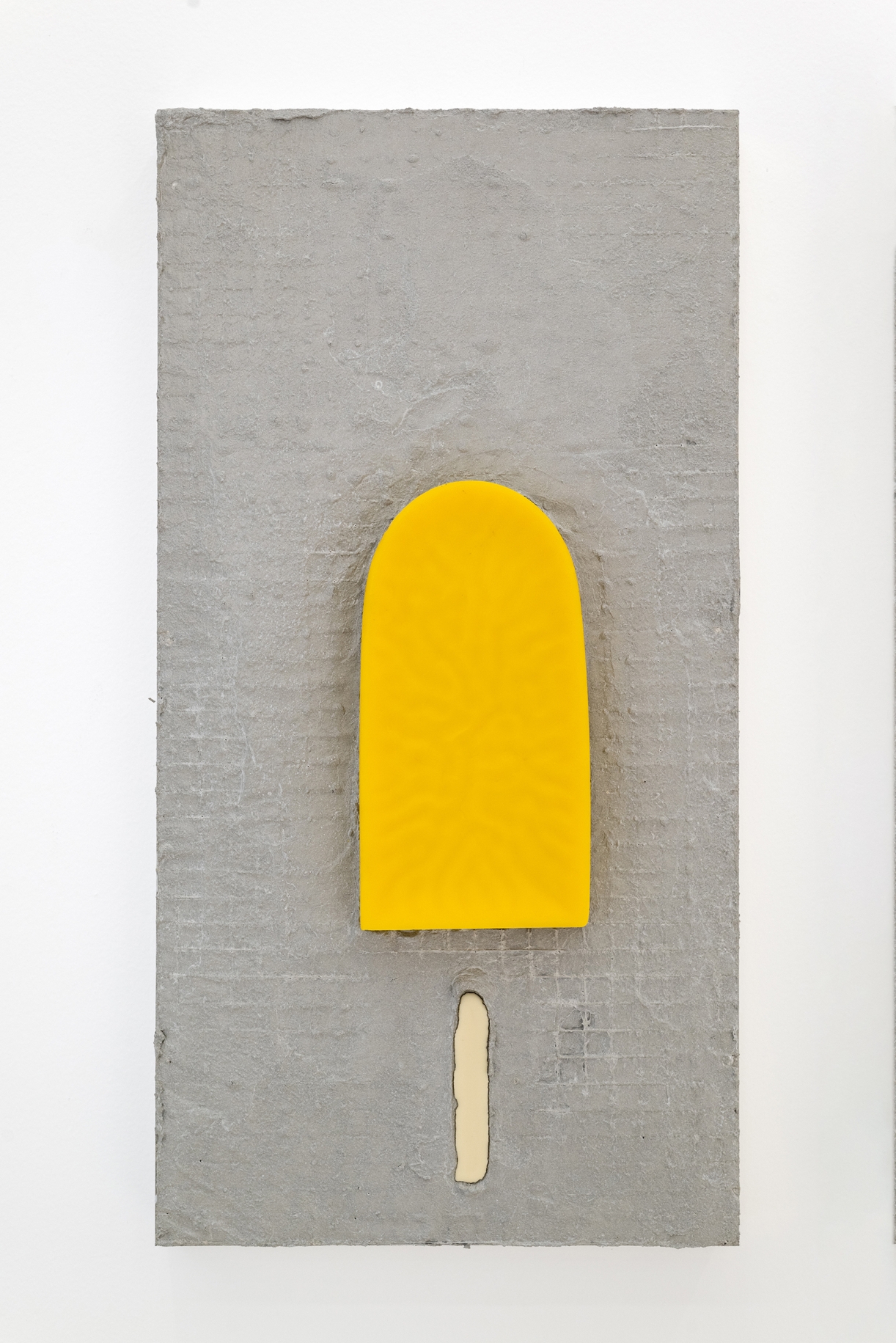 Lemon, 2024, Grout, beeswax, oil paint on aluminum, 54,5 × 28 cm
