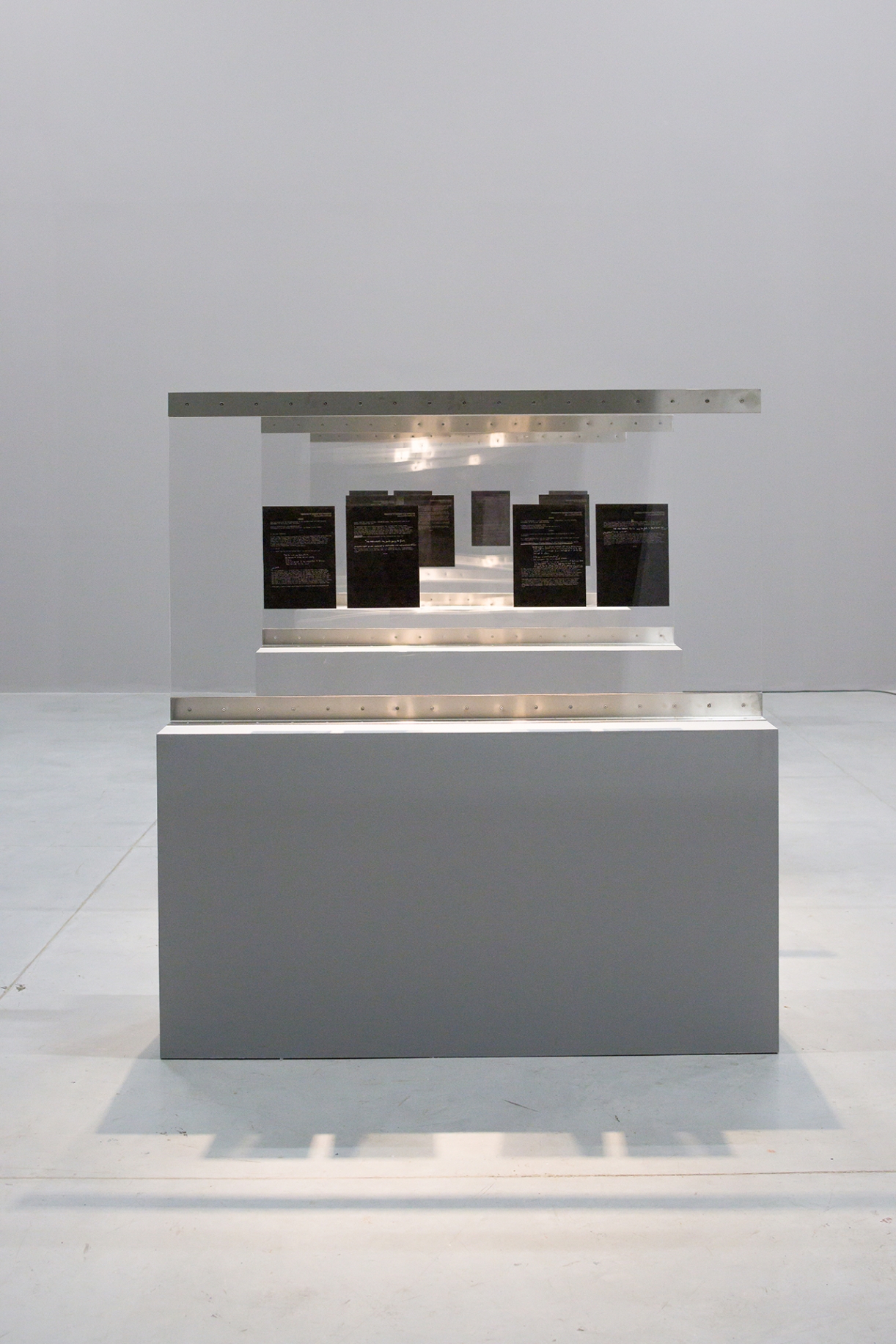 Errata, 2022. 11 typed and handwritten text on carbon paper; 21 x 29.7 cm. Installation view: The Sonic Image, Sharjah Art Foundation, 2022. 