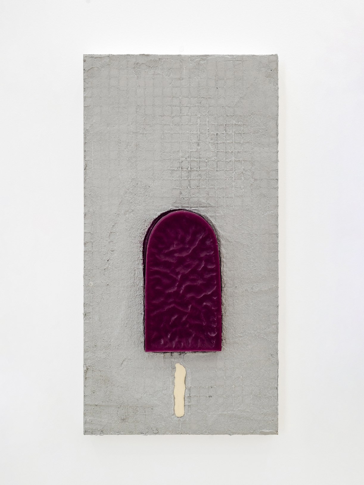 Berries, 2024, Grout, beeswax, oil paint on aluminum, 54.5 x 28 cm
