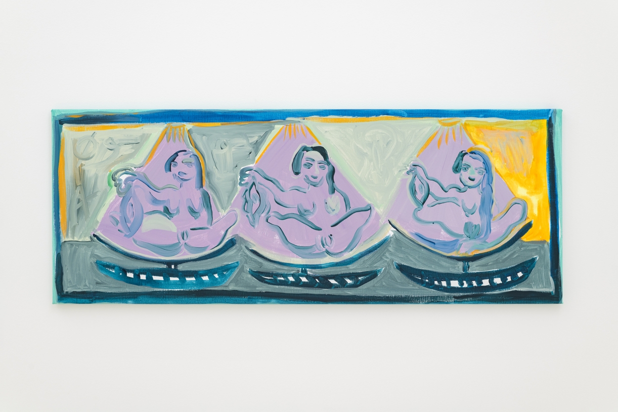 When Elissa's women emerged 6, 2025, Acrylic on canvas, 60 x 155 cm