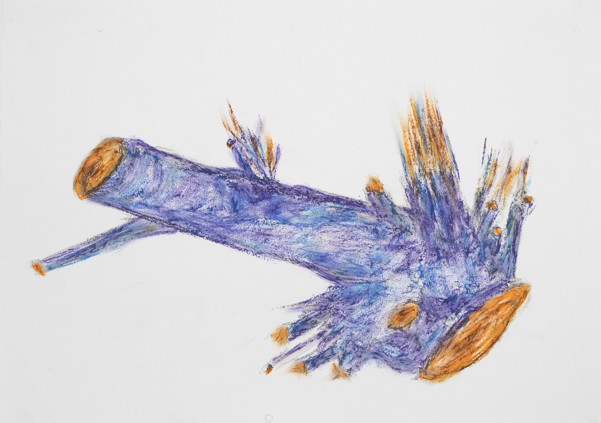 Khalil Rabah, Testimonies, 2025, oil pastel on paper, 40 × 60 cm