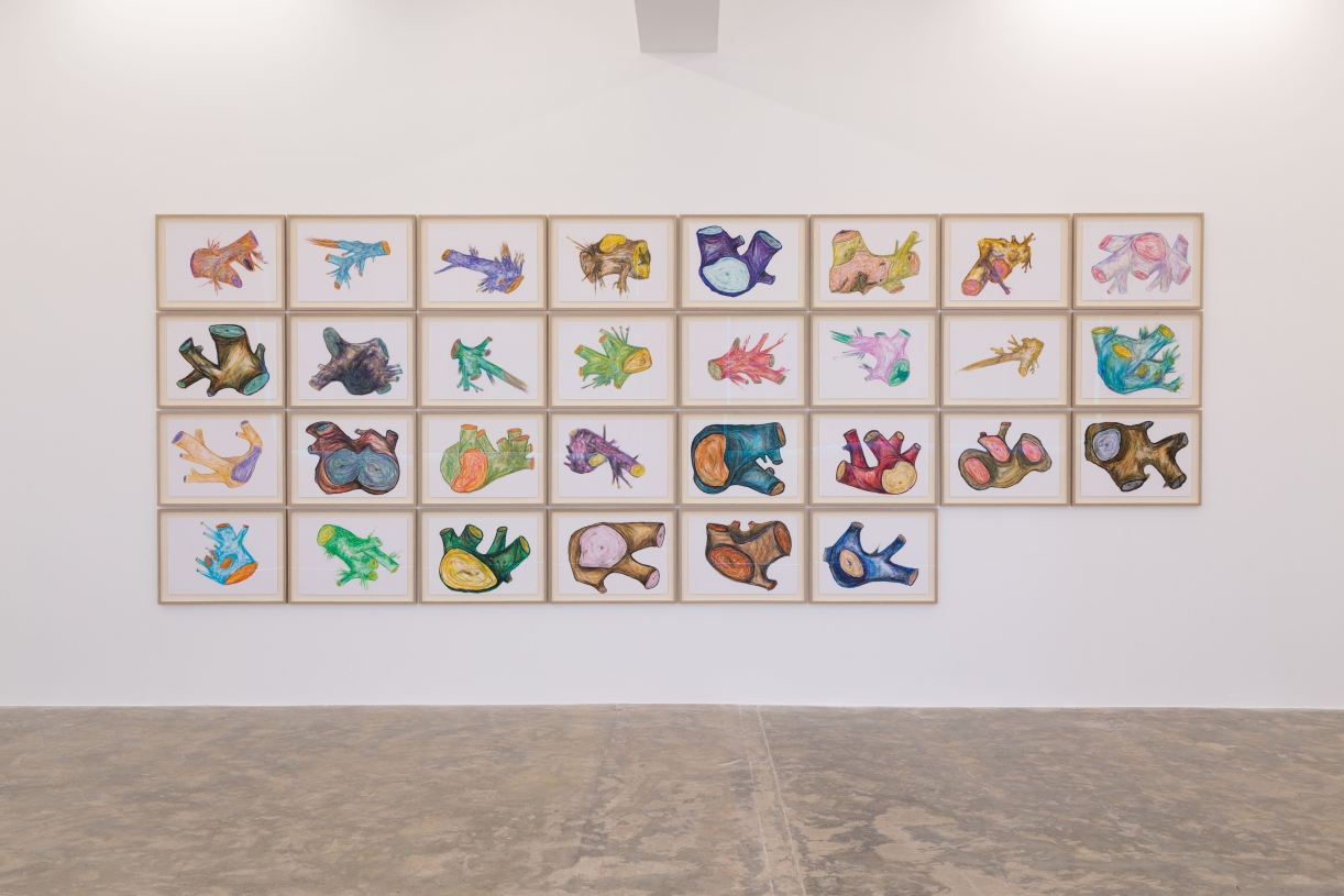Khalil Rabah, Testimonies, 2025, drawings on paper, 40 x 60 cm each