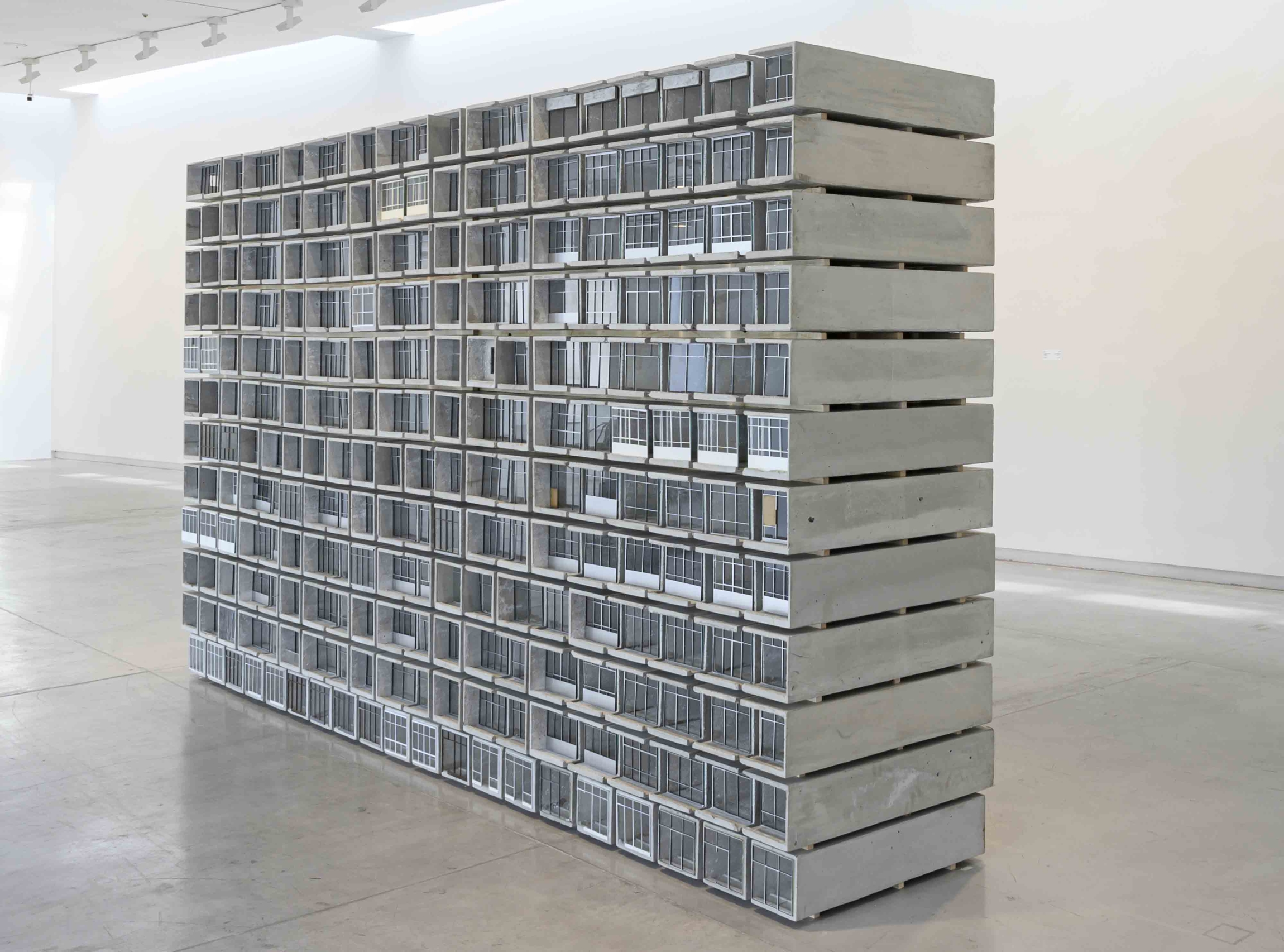 Marwan Rechmaoui, Spectre 2006-2008, Non-shrinking grout, aluminum, glass and fabric, 225 x 420 x 80 cm, Ed. 5 + 1 AP. Installation View Sharjah Art Foundation, 2019. Saradar Collection, ©MR, Photo SAF