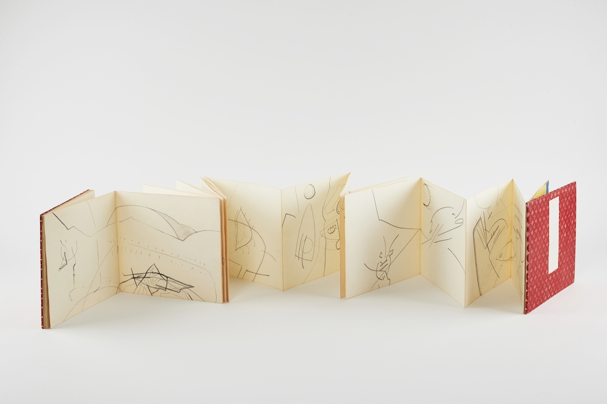 Untitled, 1961, Folded leporello book, watercolor on paper, Closed 17.8 x 19.7 x 1.7 cm, 31 pages, Max extension 552.7 cm