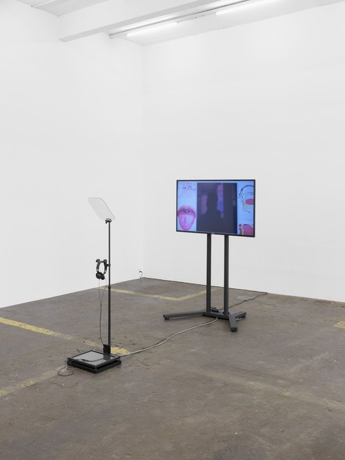 Contra Diction : Speech Against Itself, 2015, Video, teleprompter, Variable dimensions, Ed. 3 + 2 AP. Inﬆallation view Kunﬆ Halle Sankt Gallen, Switzerland, 2015 