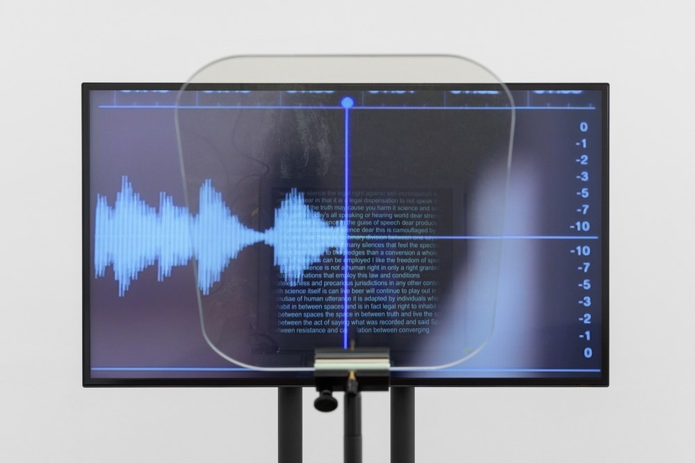 Contra Diction : Speech Against Itself, 2015, Video, teleprompter, Variable dimensions, Ed. 3 + 2 AP