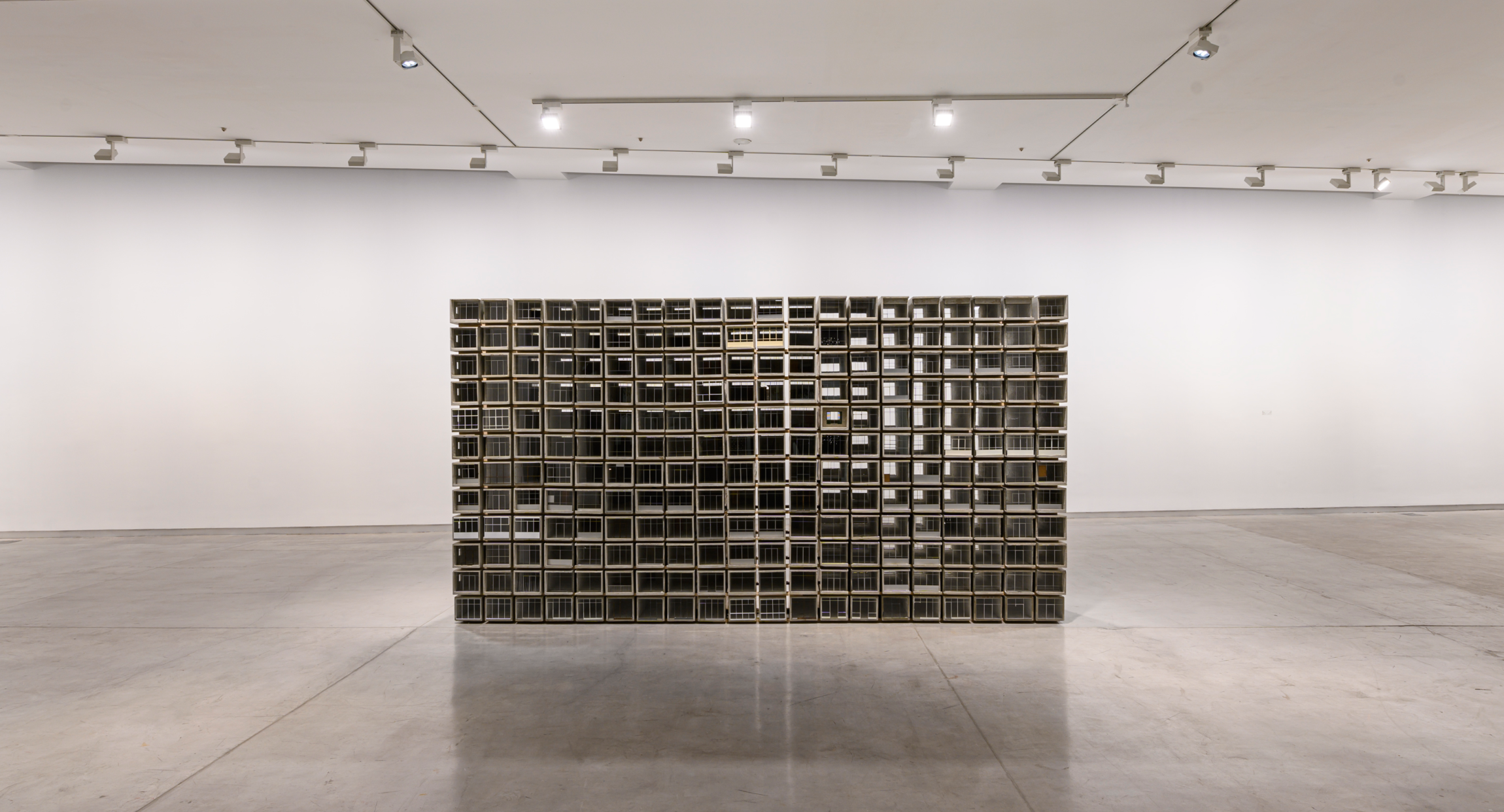 Marwan Rechmaoui, Spectre 2006-2008, Non-shrinking grout, aluminum, glass and fabric, 225 x 420 x 80 cm, Ed. 5 + 1 AP. Installation View Sharjah Art Foundation, 2019. Saradar Collection, ©MR, Photo SAF