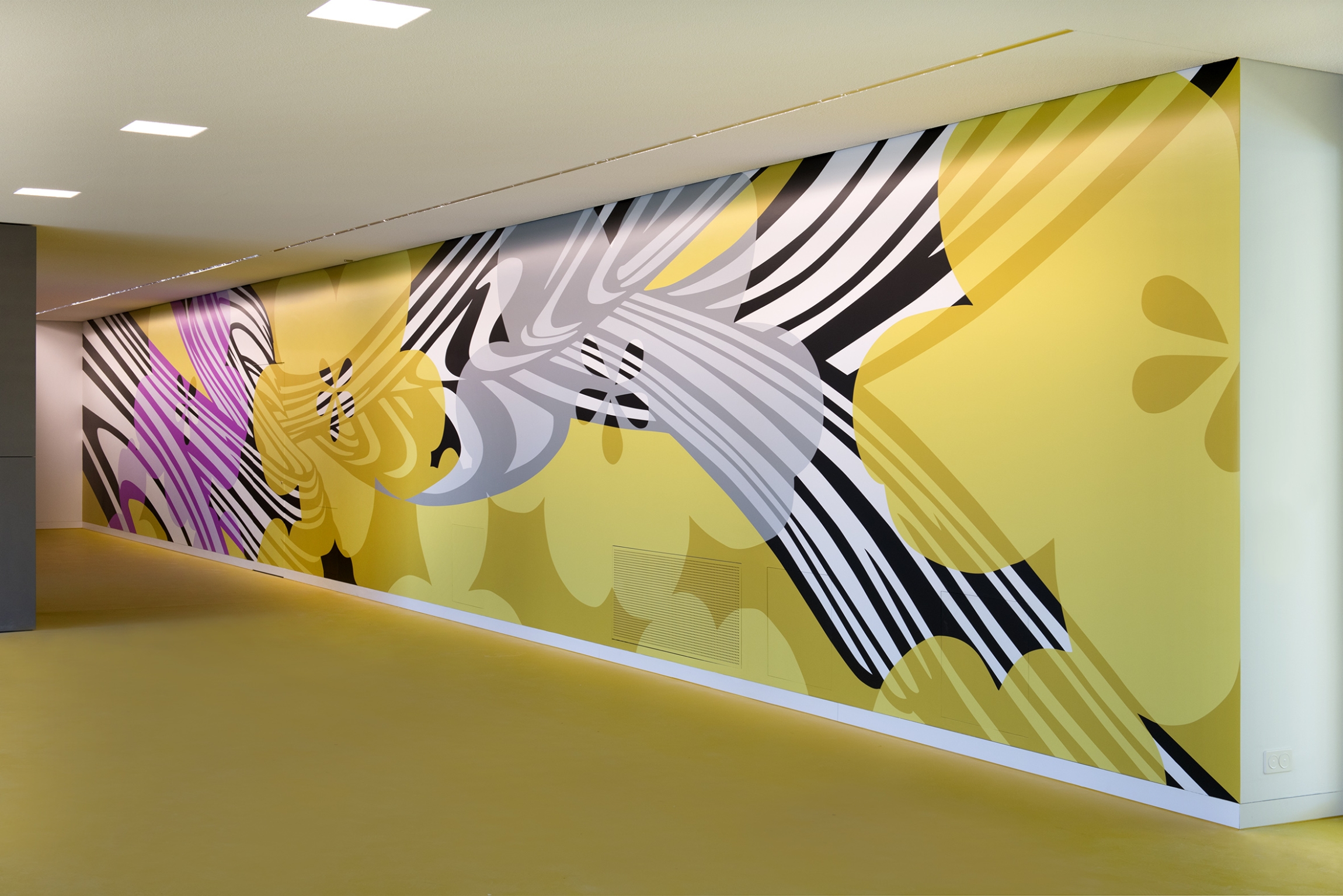 Christine Streuli, Schnittmengen, Exhibition view, Kunst am Bau, Bildungszentrum Uster, 2019