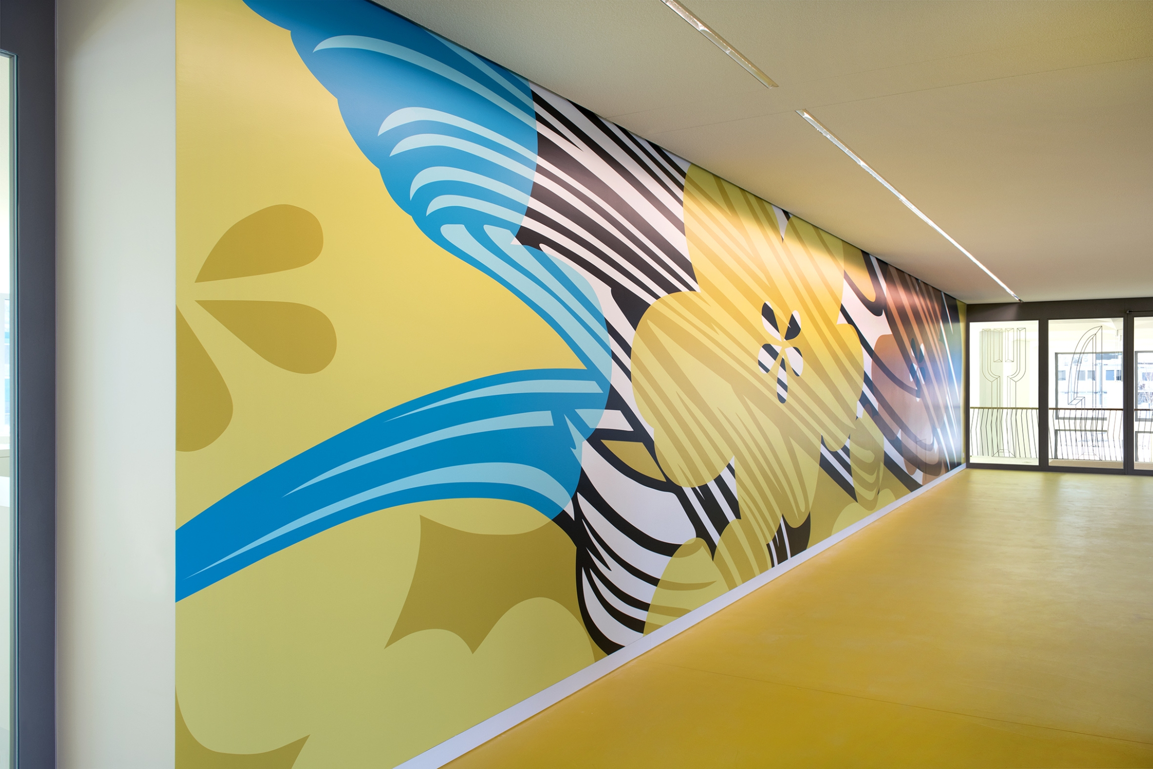 Christine Streuli, Schnittmengen, Exhibition view, Kunst am Bau, Bildungszentrum Uster, 2019