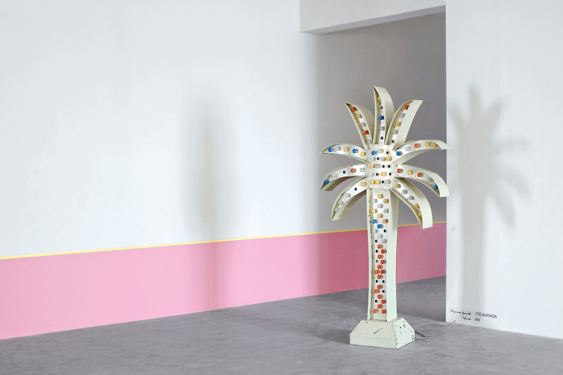Palm Sign, 2010, Aluminium, paint, color light bulbs, 251 x 152 x 51 cm. Installation view Sfeir-Semler Gallery, Beirut, 2010