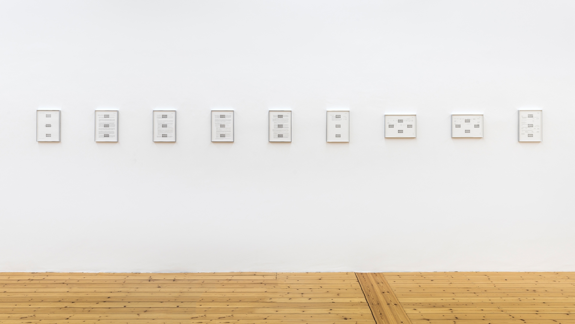 Sung Tieu,  Determinations, 2021 Set of 9 documents, stamps on digital print, framed 32,1 x 23,4 cm each, Unique