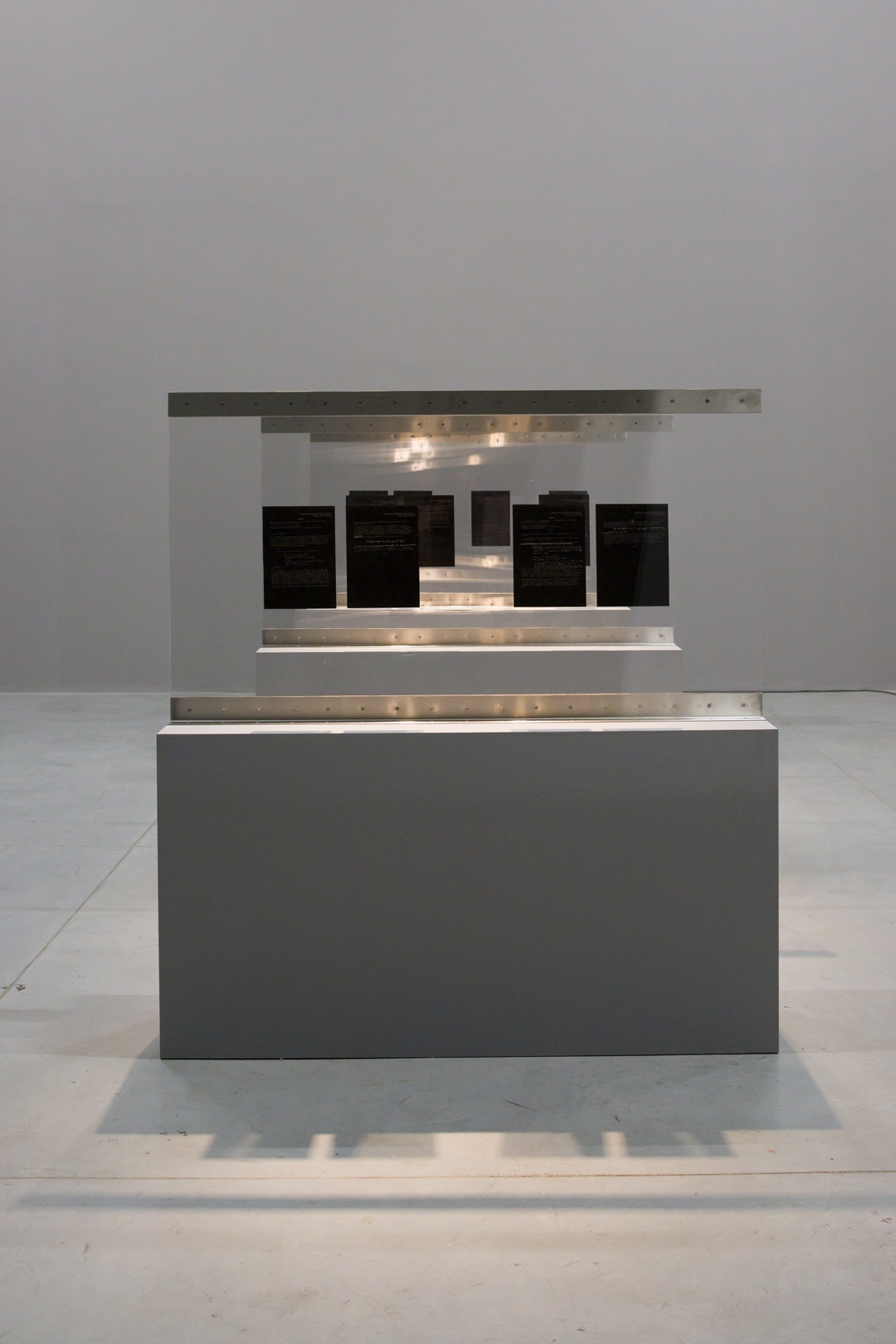 Lawrence Abu Hamdan, Errata, 2022, 11 typed and handwritten text on carbon paper, 21 x 29.7 cm,  Installation view: The Sonic Image, Sharjah Art Foundation, 2022