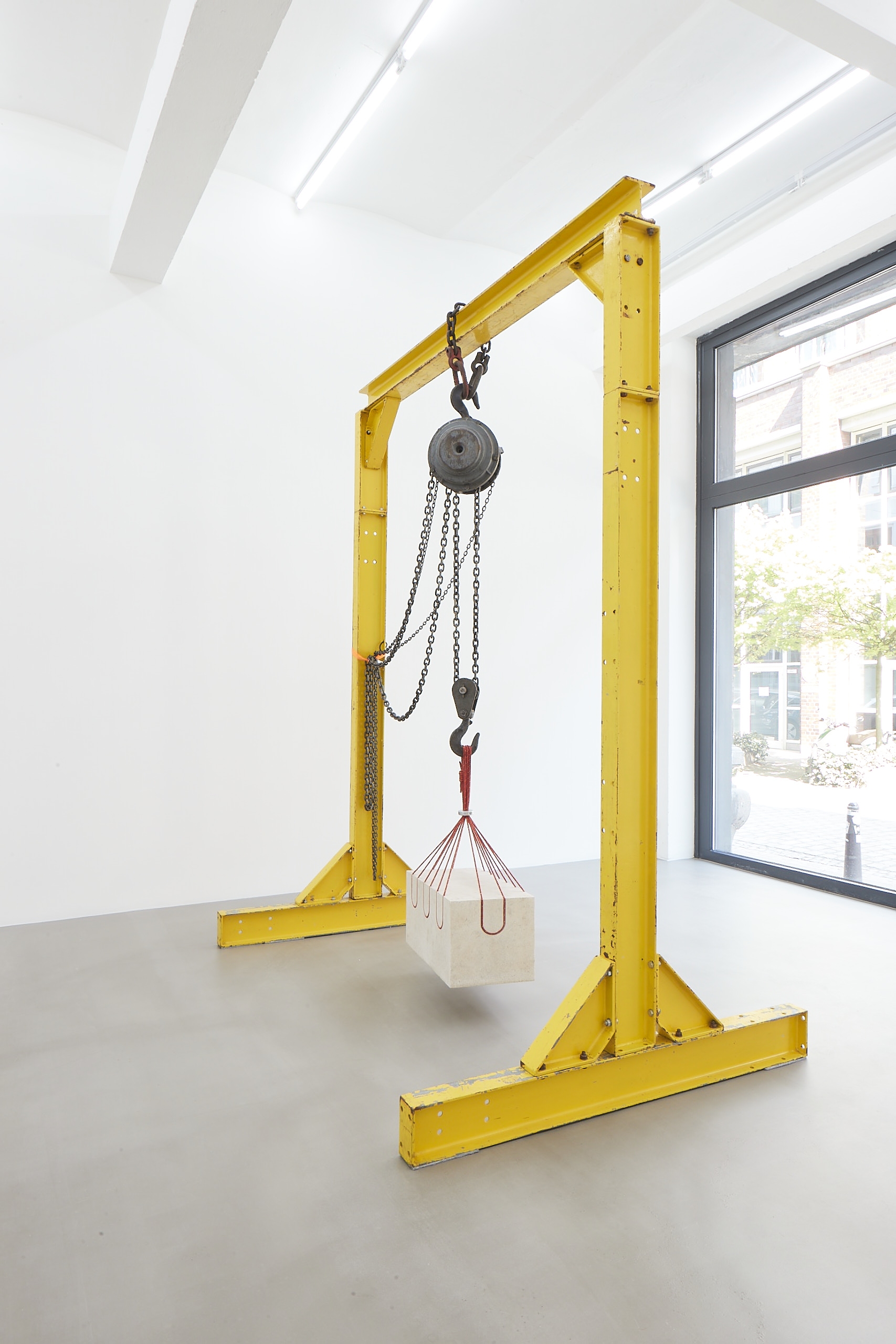 Akram Zaatari, Tabnit-Monolith, 2022, Spuma Limestone, Bchaaleh, North Lebanon, Crane, stone: 34 x 69 x 32 cm