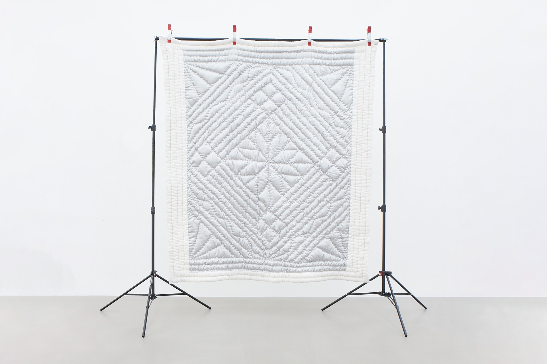 Akram Zaatari, Traditional quilt, satin/linen fabric, cotton-filled, hand-made by Mustapha Al-Qady, Saida, Lebanon, 2019, 200 x 180 cm