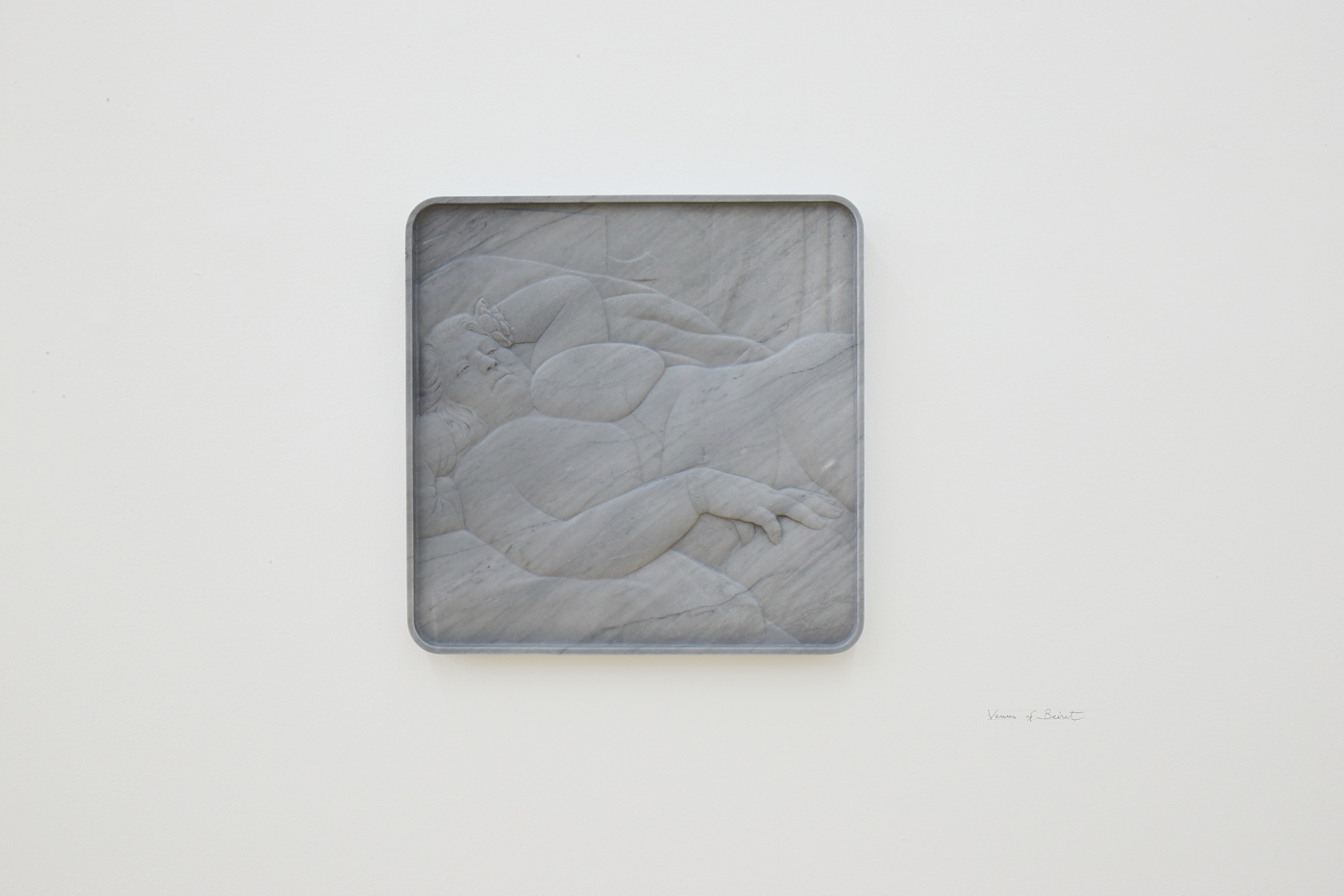 Akram Zaatari, Venus of Beirut from: The Fold, 2022, 3D routed, hand-polished Grey Bardiglio imperiale, 50,5 x 50,5 x 4 cm