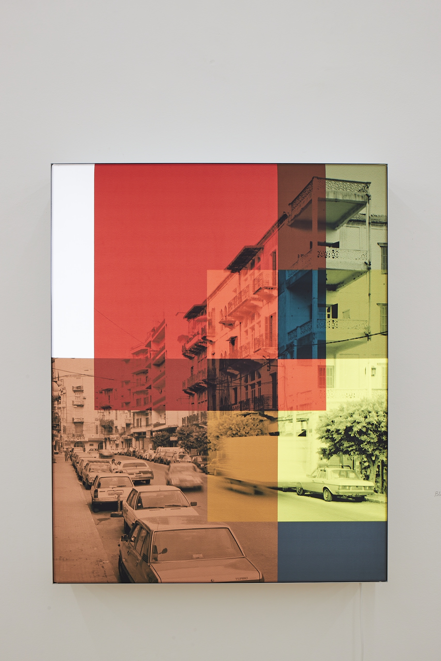 Akram Zaatari, Black and White is Color, 2022, Pigmented inkjet print on backlit cloth, 100 x 180 cm
