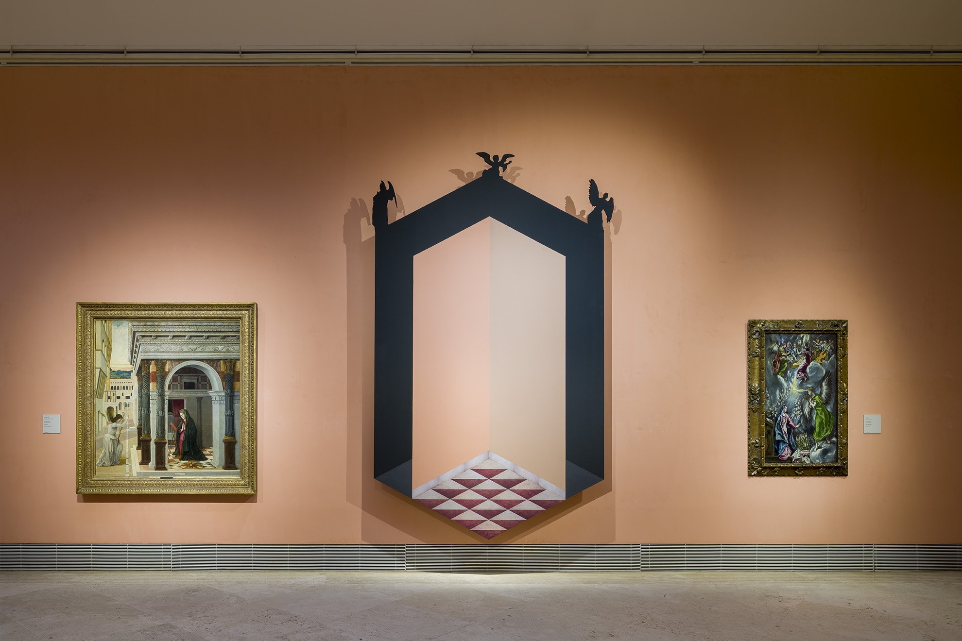 Walid Raad, Epilogue III: The Flat Corner, 2021, Wood, paint, steel, 320 x 200 cm, Installation view Museo Nacional Thyssen-Bornemisza, Madrid, 2021