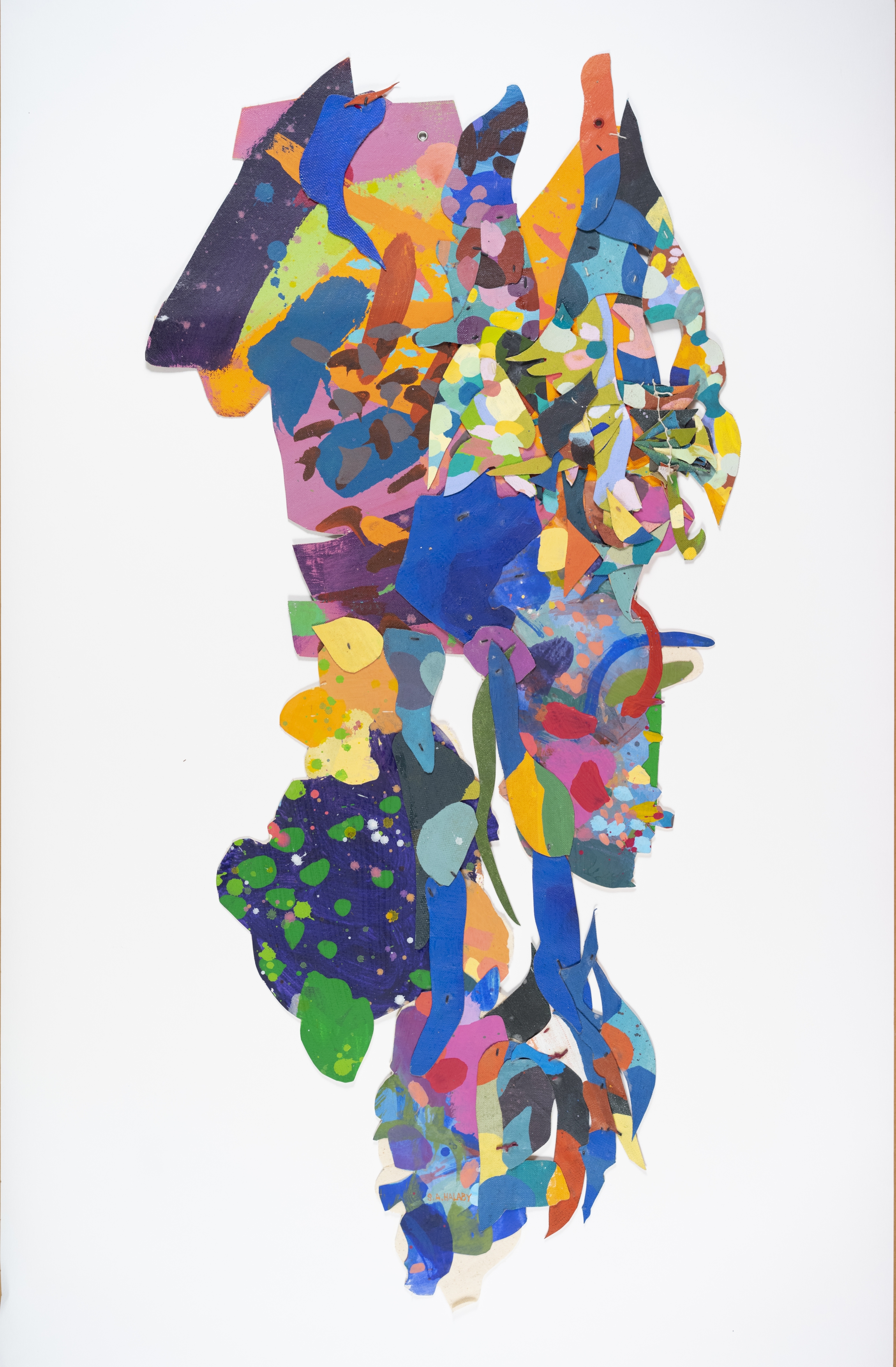 Samia Halaby, Village Dance Man, 2003, Acrylic on canvas with Papier-mâché, 99 x43 cm
