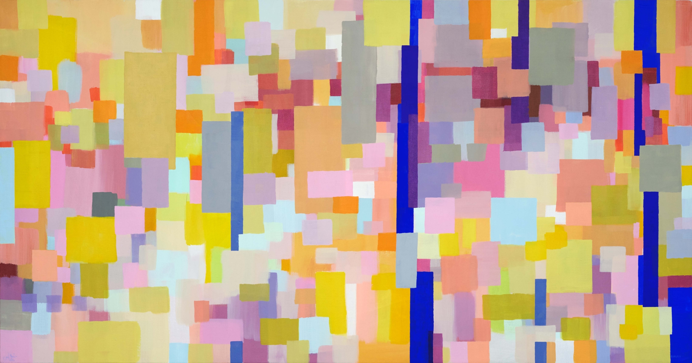 Samia Halaby, Speeding by, 2016, Acrylic on canvas, 96.5 x 182 cm