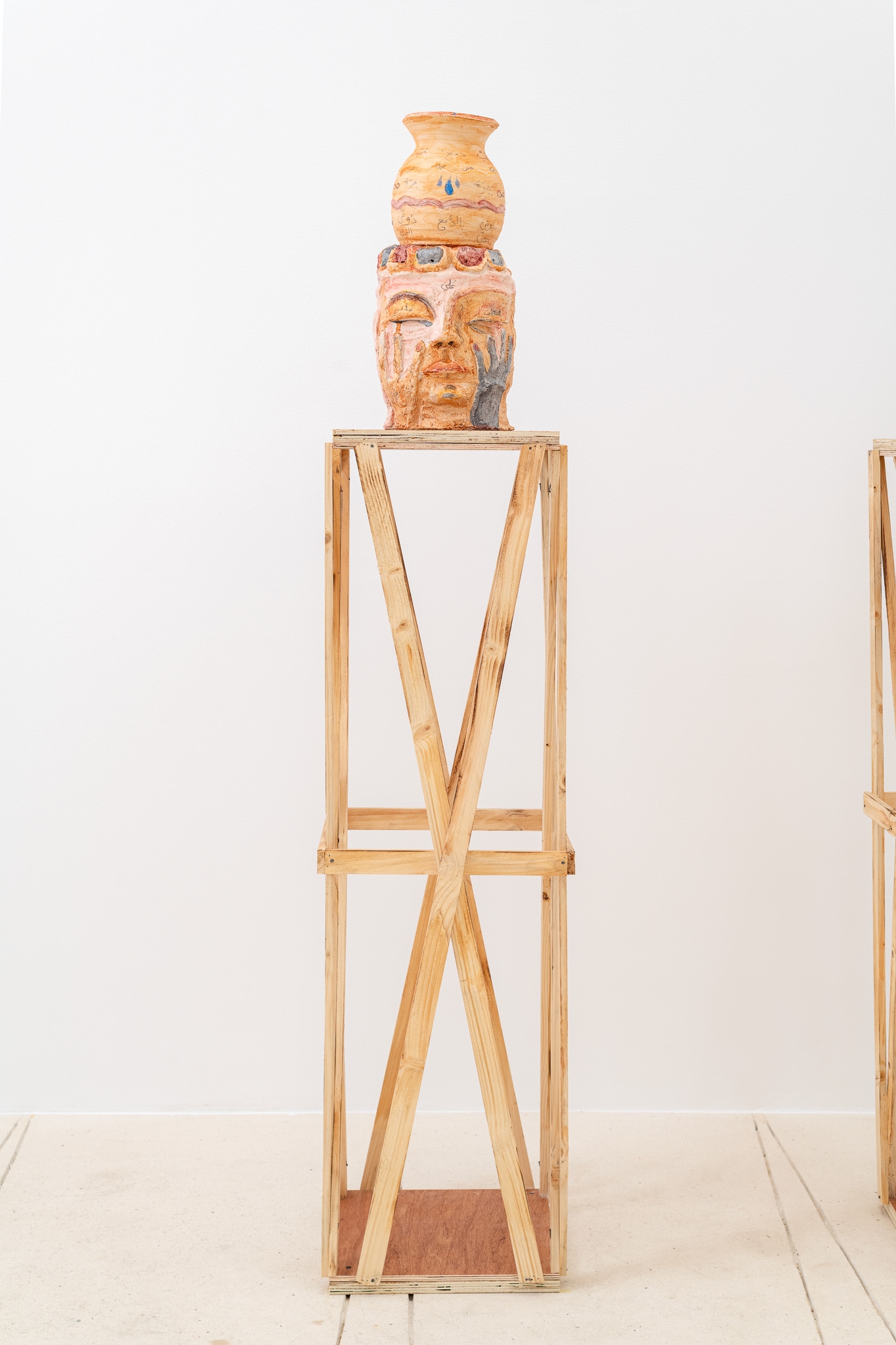 Crying Ritual 2, 2025, Glazed ceramic, Sculpture: 44.5 x 16.5 x 15.5 cm, Base: 113.5 x 32 x 32 cm