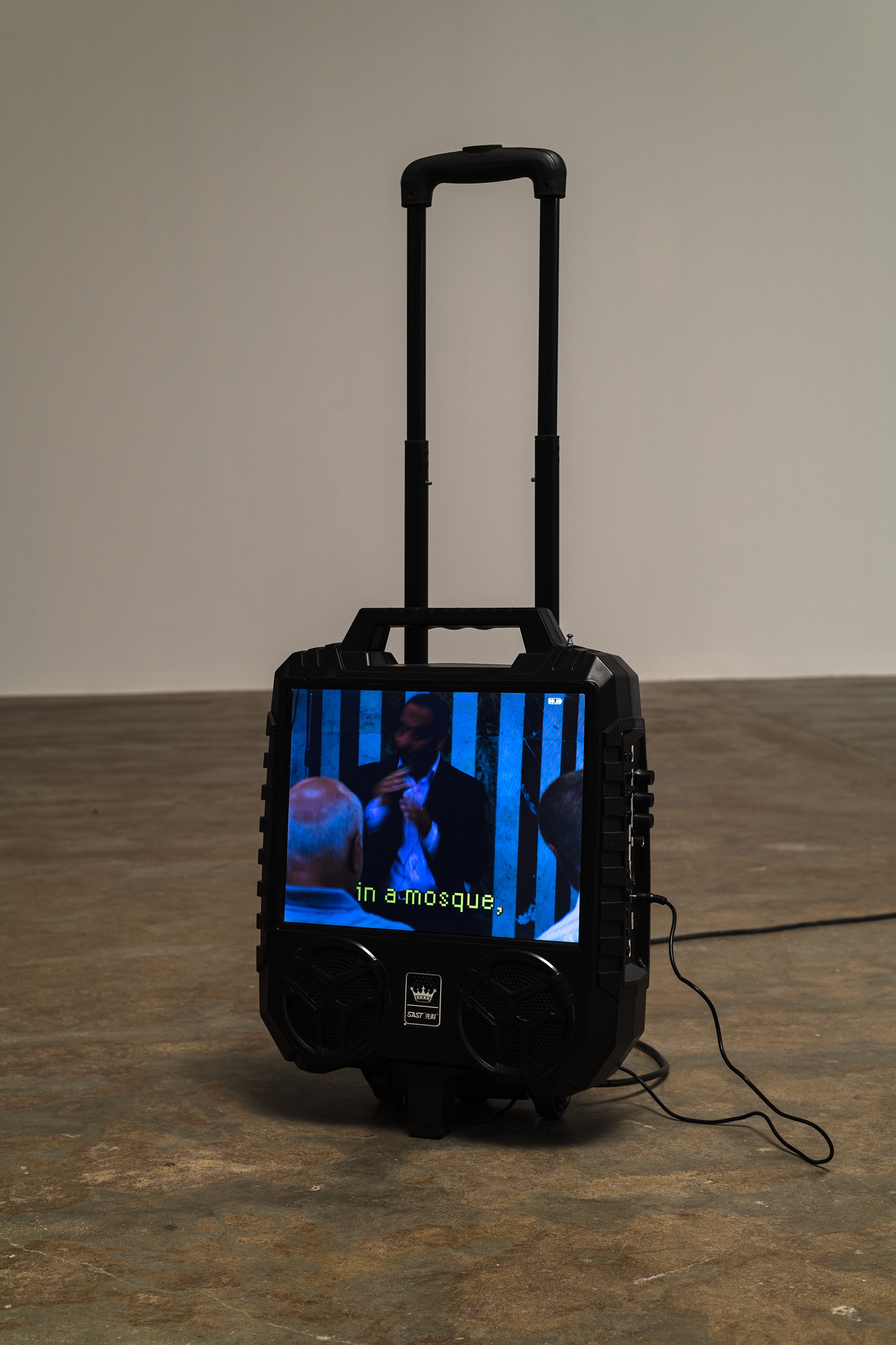 Loud Speakers (remix) (Sheikh Sayed), 2024, Video, sound, karaoke machine, 50 x 40 x 20 cm