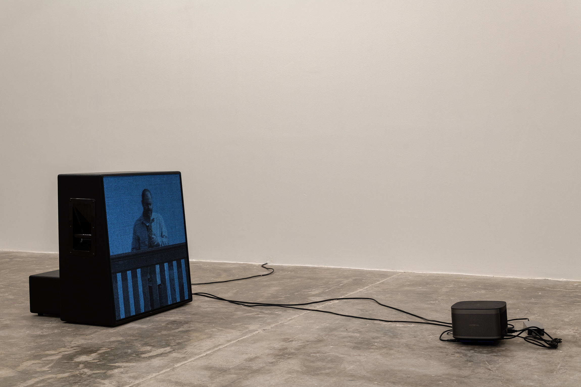 Wind Ensemble, 2024, Single-channel video projection, color, sound, amplifier, 12 minutes 53 x 20 x 20 cm (amp) 71 x 70 x 25 cm (speaker)