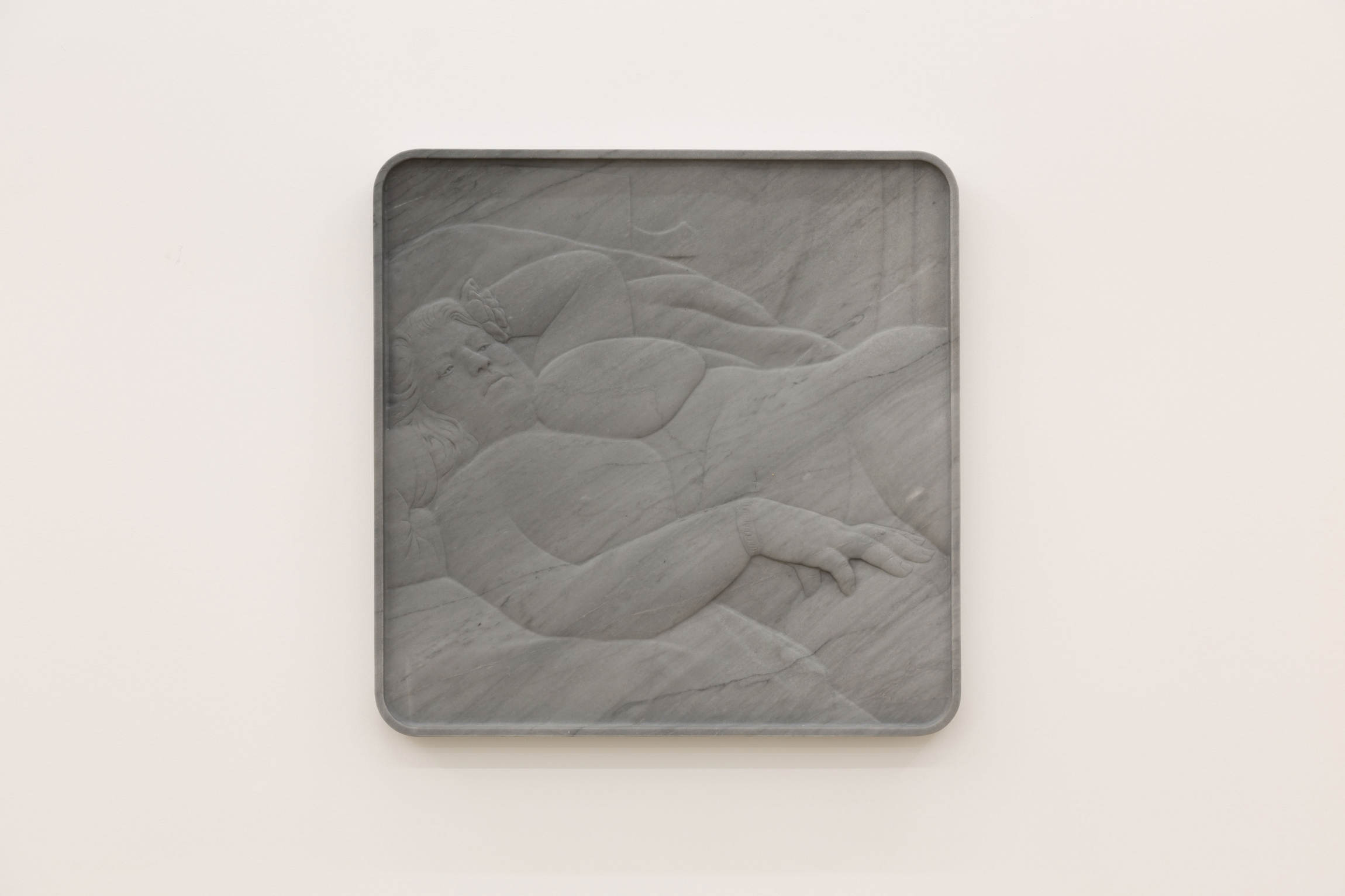 Akram Zaatari, The Venus of Beirut, 2022, 3D routed, hand-polished Grey Bardiglio imperiale, 50.5 x 50.5 x 4 cm