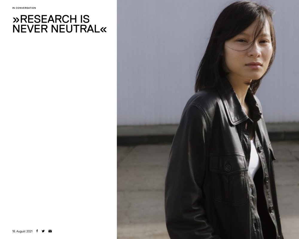 »Research is never neutral«, Article via Berlin Art Week 2021 | Sung Tieu speaks about the role of research in her work and how it can be integrated