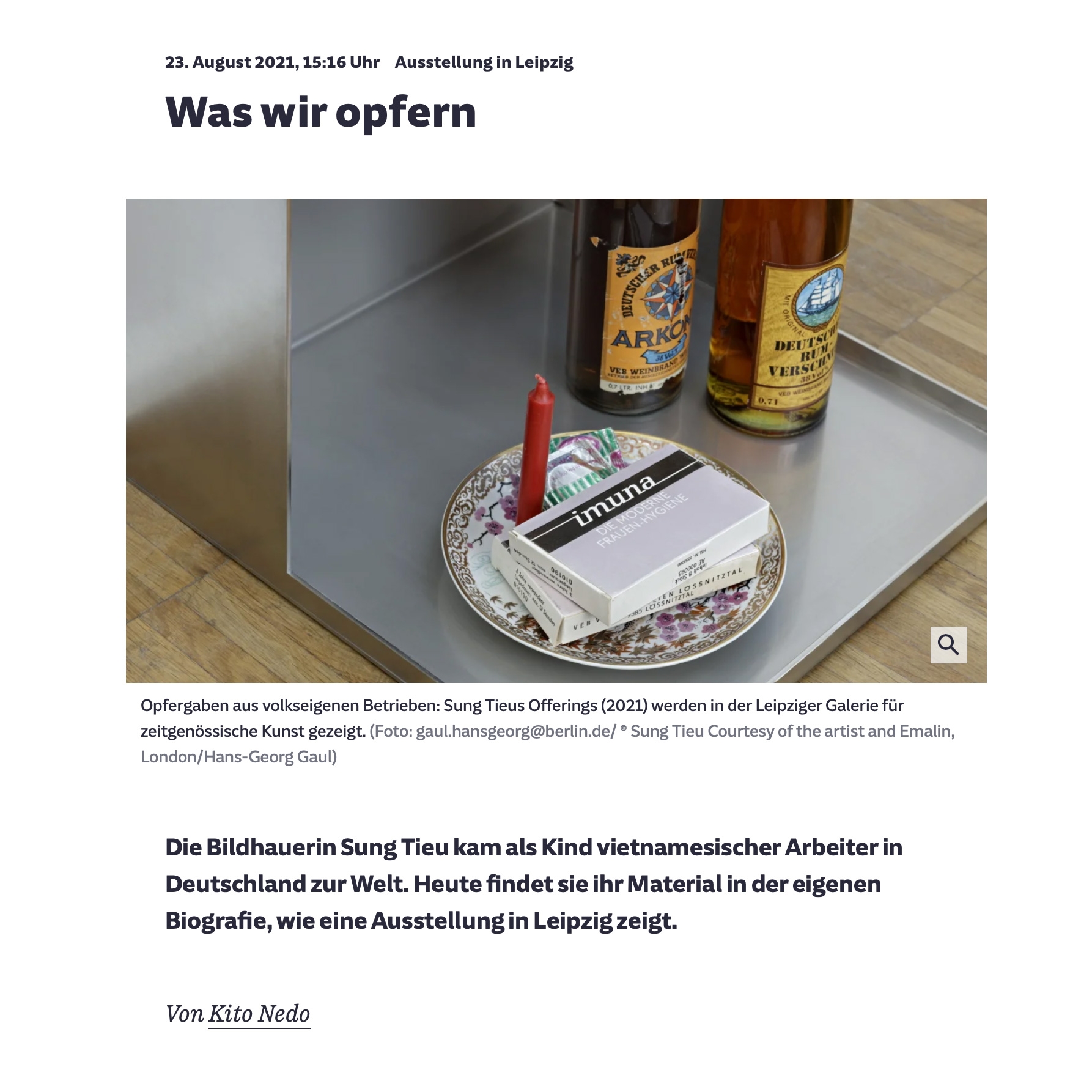 "Was wir opfern" in Süddeutsche Zeitung, August 23, 2021 | Kito Nedo writes about Sung Tieu's exhibition "Multiboy" at gfzk Leipzig