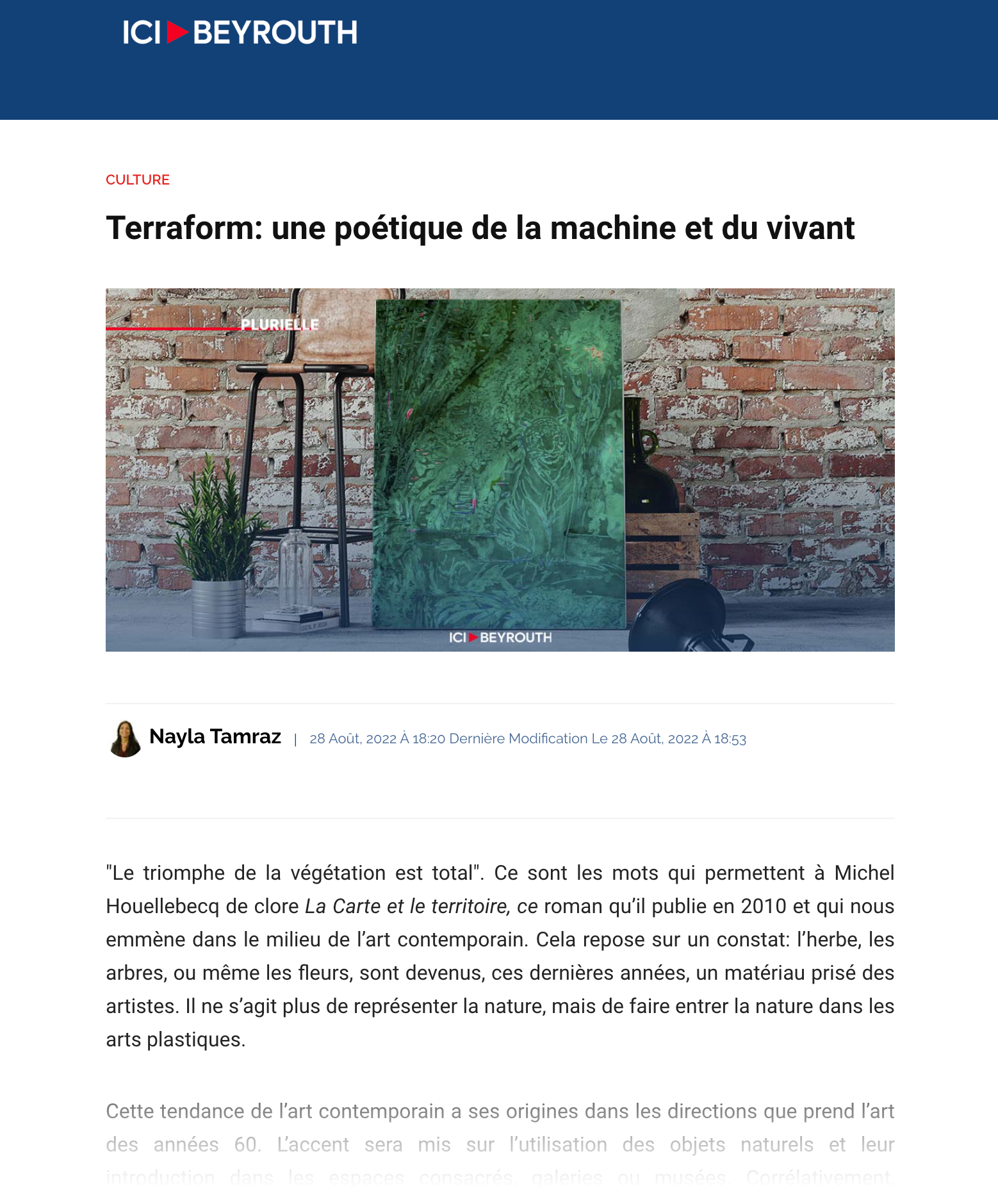 Ania Soliman « Terraform: une poétique de la machine et du vivant », — Nayla Tamraz | via Ici Beyrouth, August 28, 2022