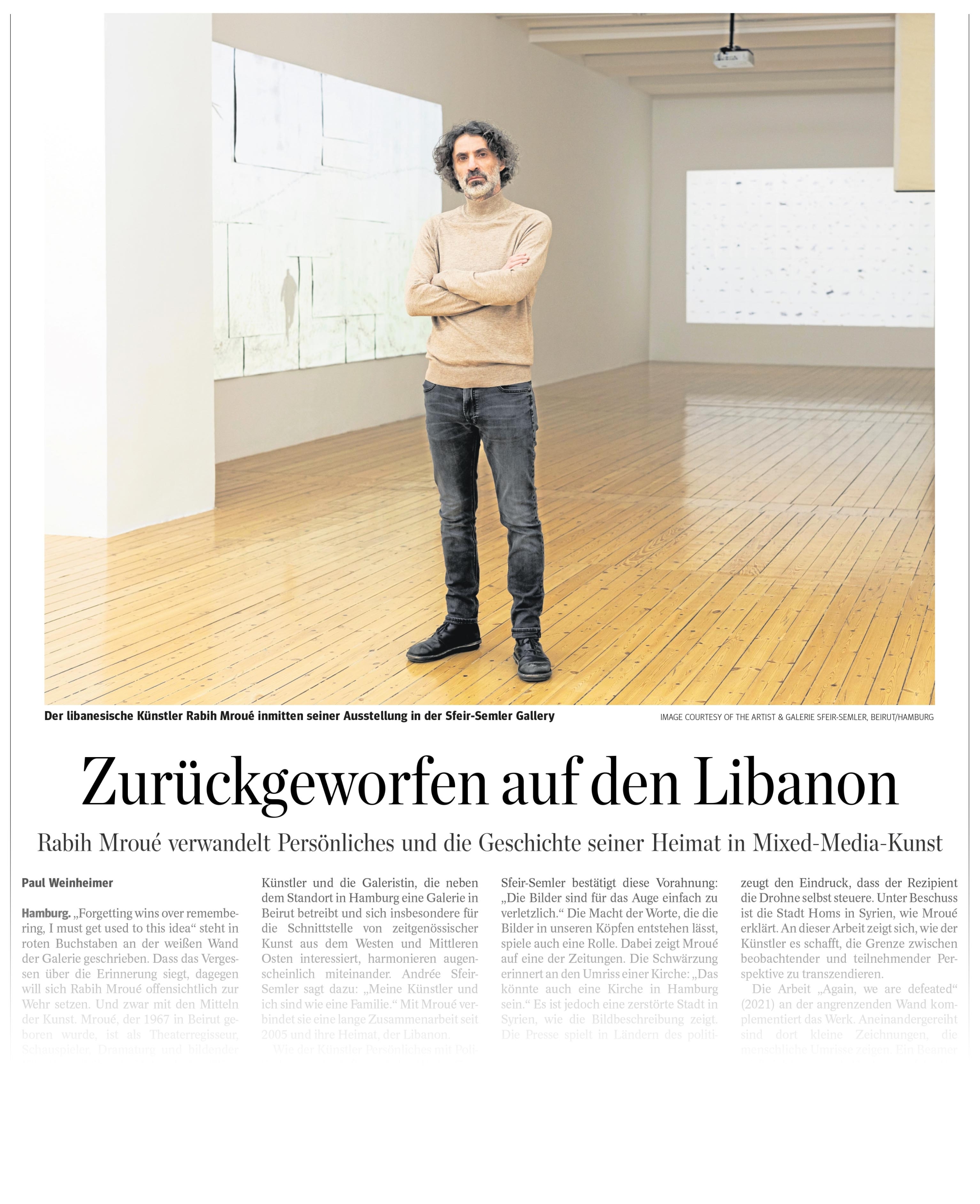 Rabih Mroué „Zurückgeworfen auf den Libanon“, — Paul Weinheimer | via Hamburger Abendblatt, February 7, 2023