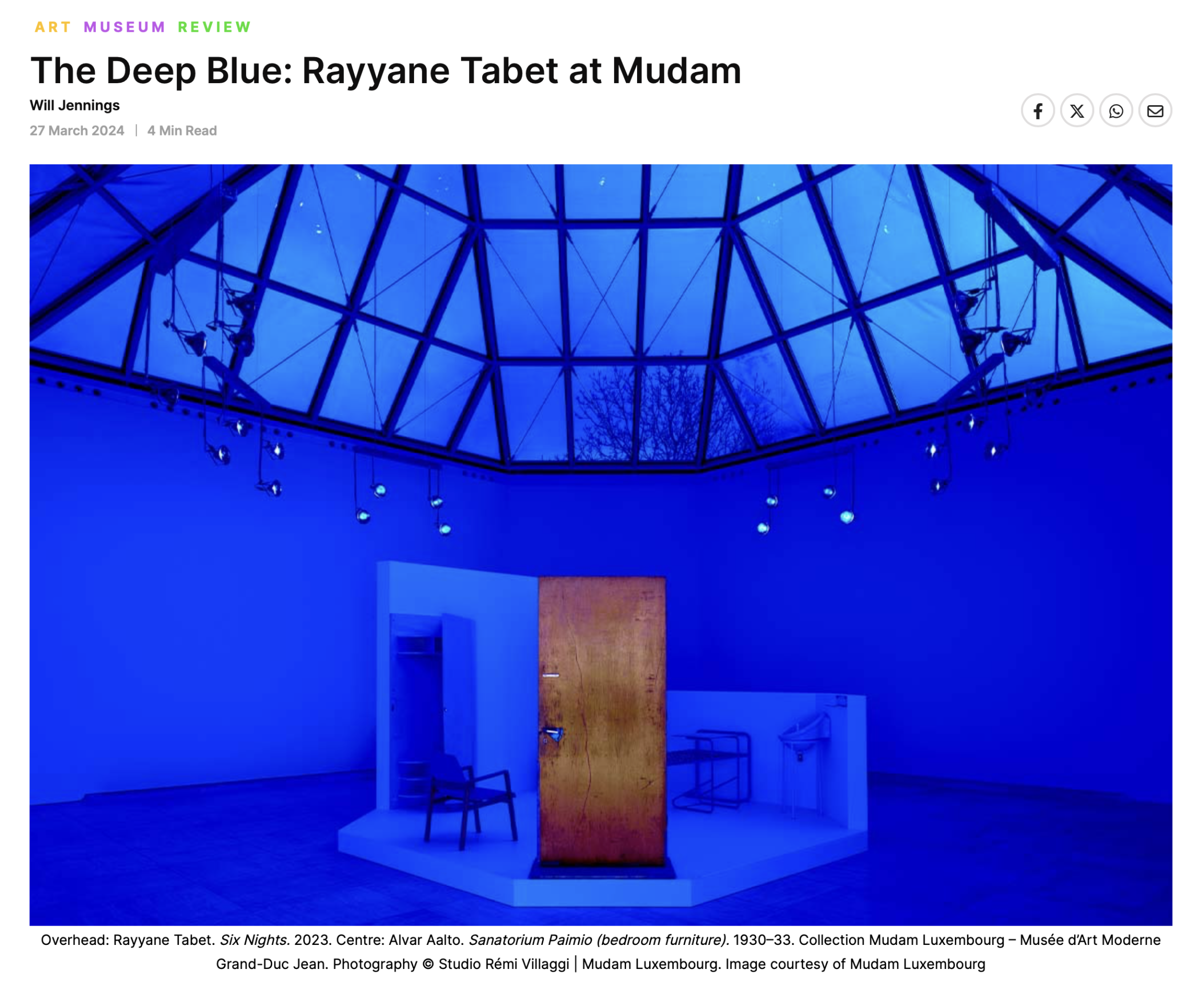 Rayyane Tabet « The Deep Blue: Rayyane Tabet at Mudam » | via canvas, March 27, 2024