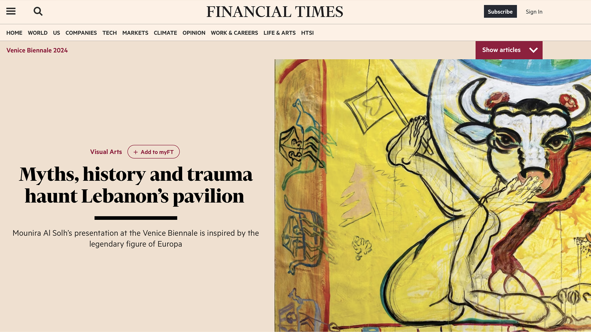 Mounira Al Solh « Myths, history and trauma haunt Lebanon’s pavilion » | via Financial Times, April 13, 2024