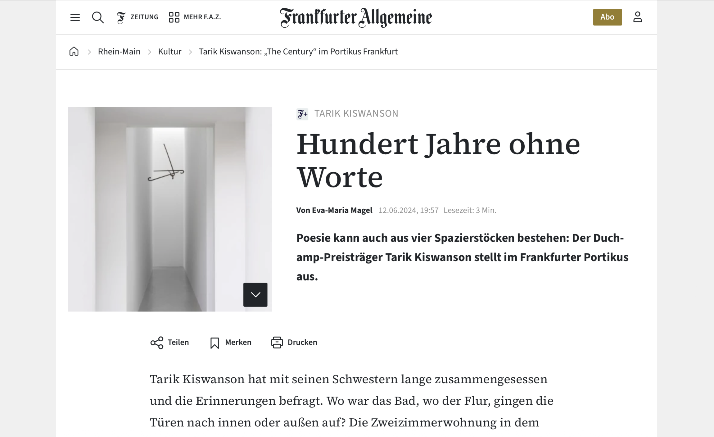 Tarik Kiswanson « Hundert Jahre ohne Worte » | via FAZ, June 12, 2024