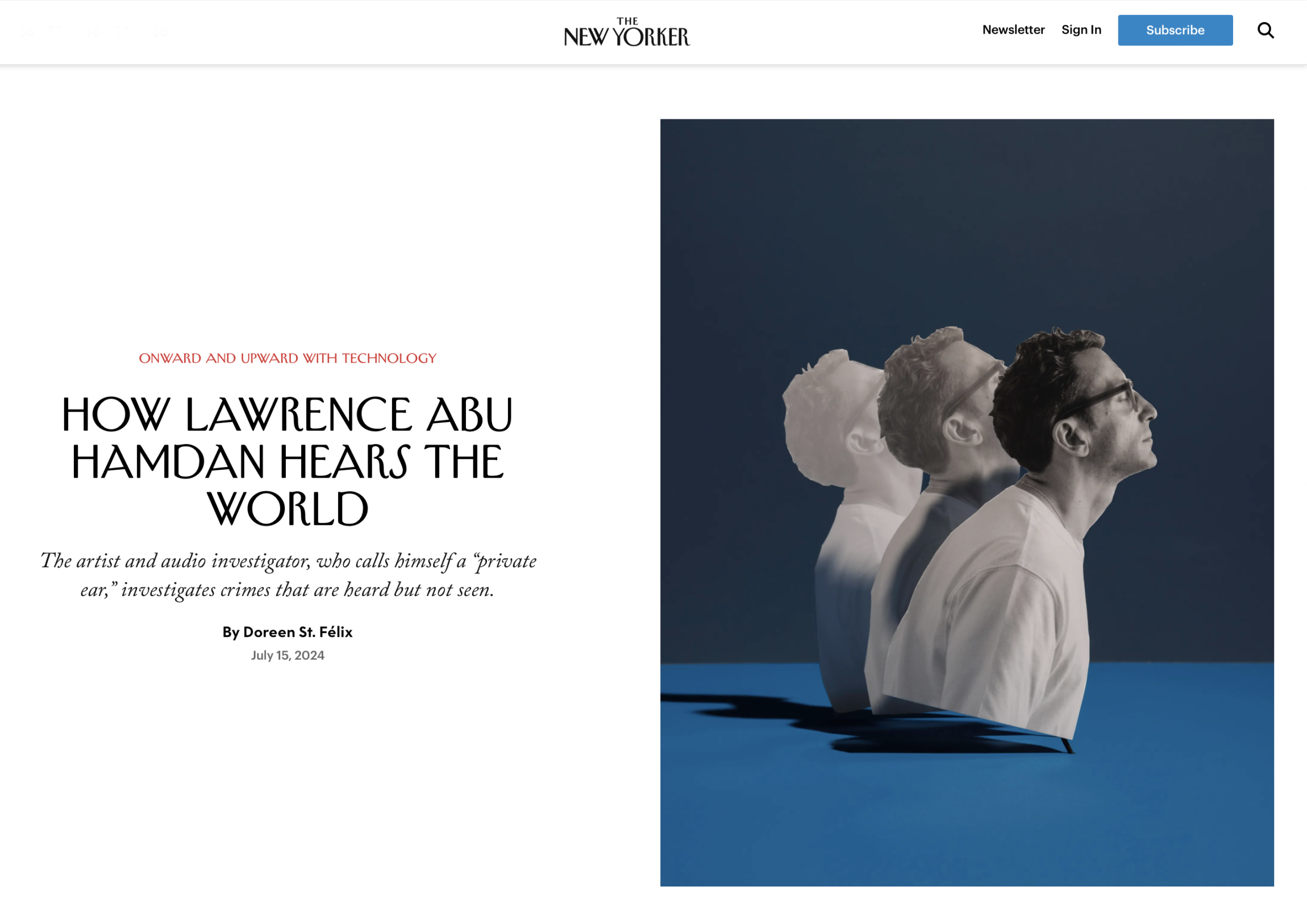 Lawrence Abu Hamdan « How Lawrence Abu Hamdan Hears the World » | via The New Yorker, July 15, 2024