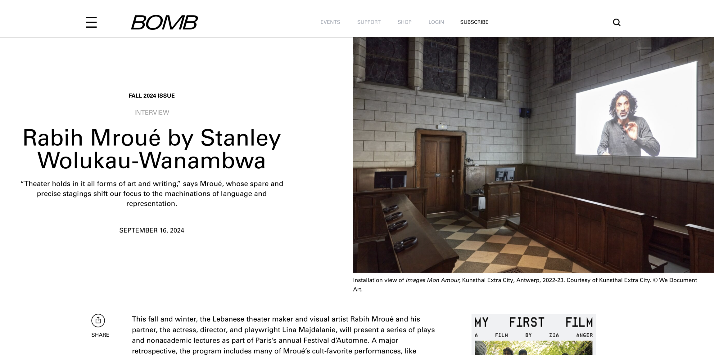 Rabih Mroué « Rabih Mroué by Stanley Wolukau-Wanambwa » | via BOMB Magazine, September 16, 2024